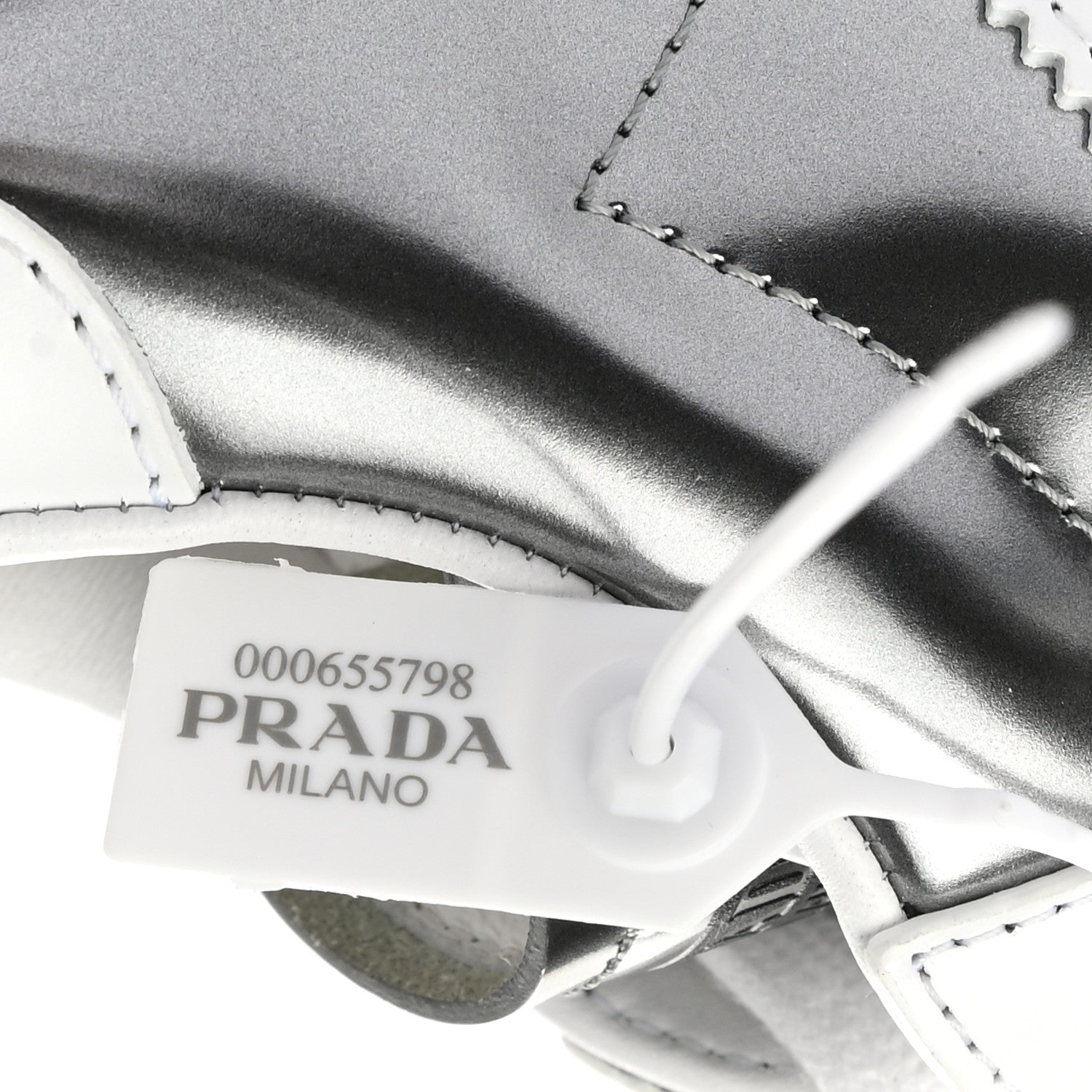 Prada X ADIDAS Brushed Calfskin Logo Mens Superstar Sneakers 8.5 Silver White 6 of 9
