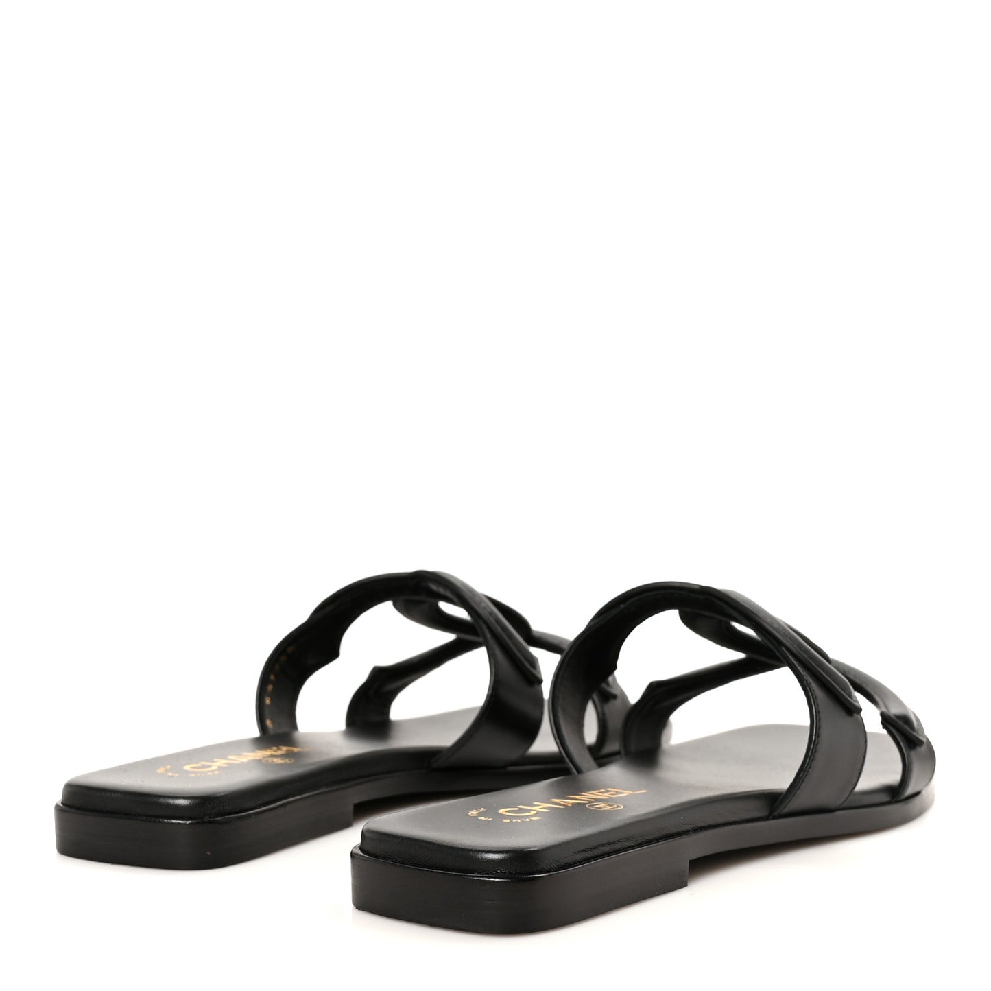 Lambskin CC Cut Out Mules Sandals 40 Black