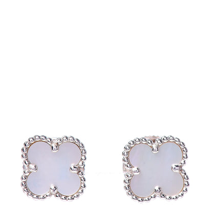 Van Cleef & Arpels 18K White Gold Mother of Pearl Sweet Alhambra Earrings 1 of 5