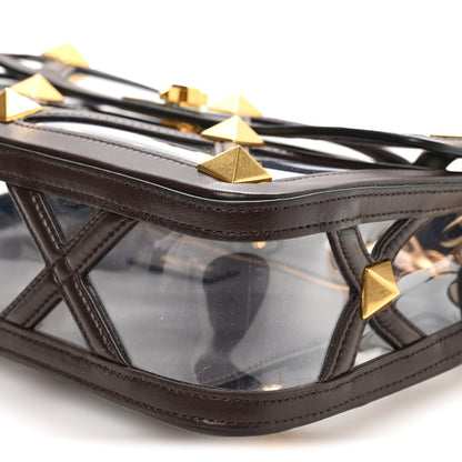 Valentino Garavani PVC Calfskin Large Roman Stud Shoulder Bag Transparent Dark Brown 9 of 9