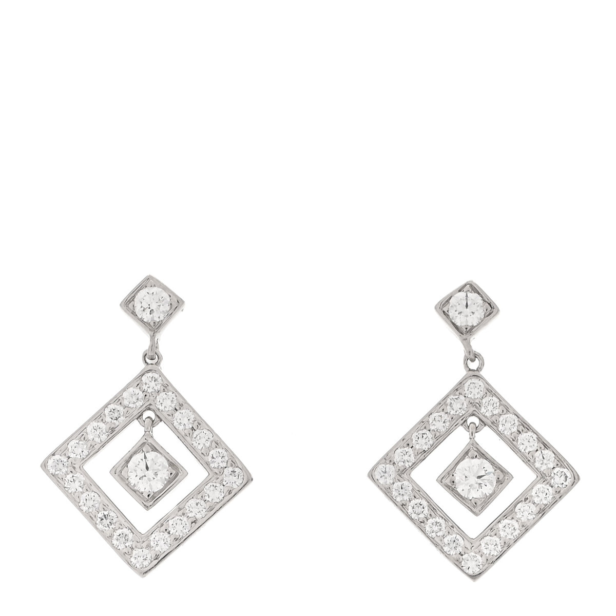 Tiffany Platinum Diamond Open Square Drop Earrings 1 of 5