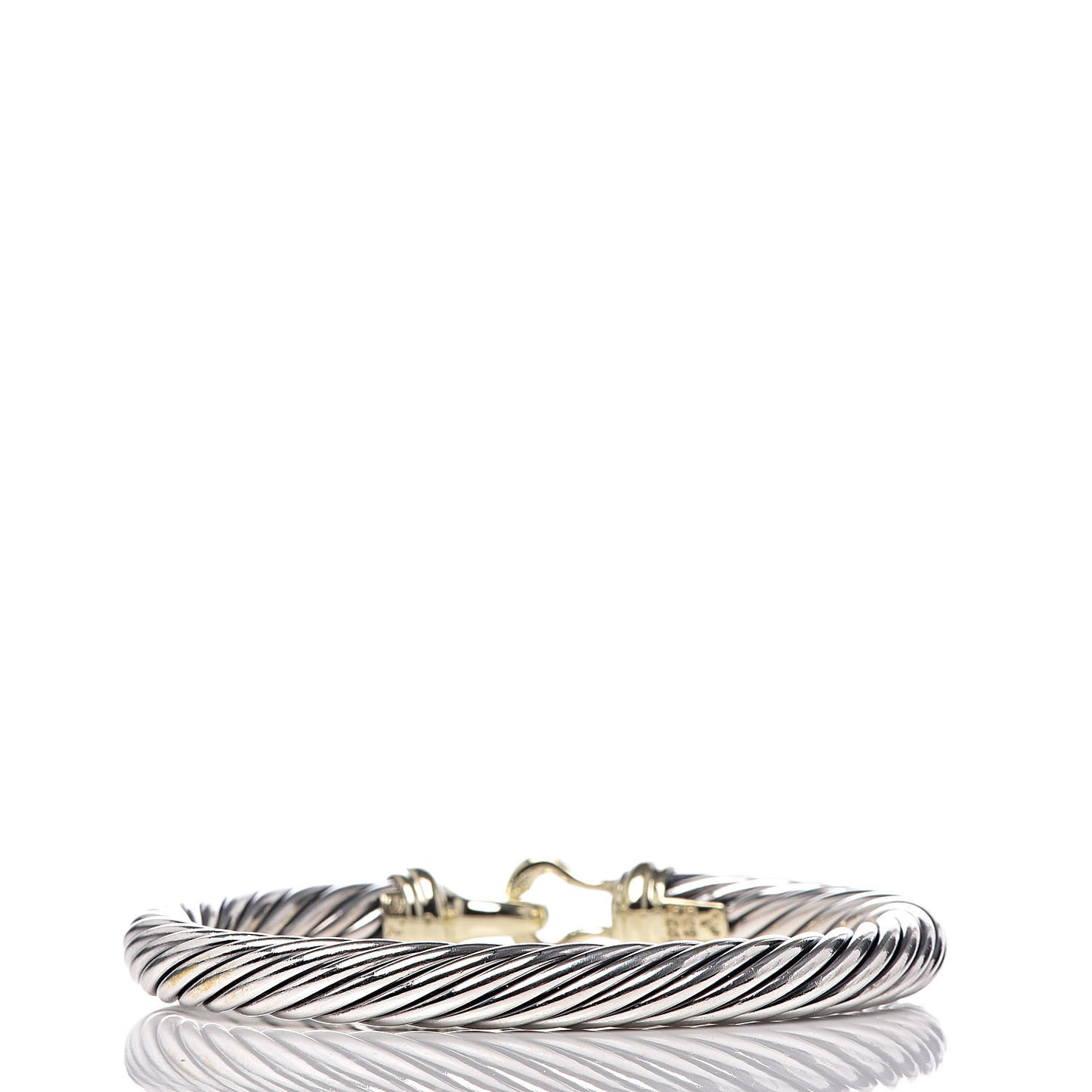 Sterling Silver 14K Yellow Gold 7mm Cable Classic Buckle Bracelet