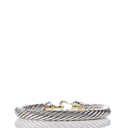David Yurman Sterling Silver 14K Yellow Gold 7mm Cable Classic Buckle Bracelet 3 of 7