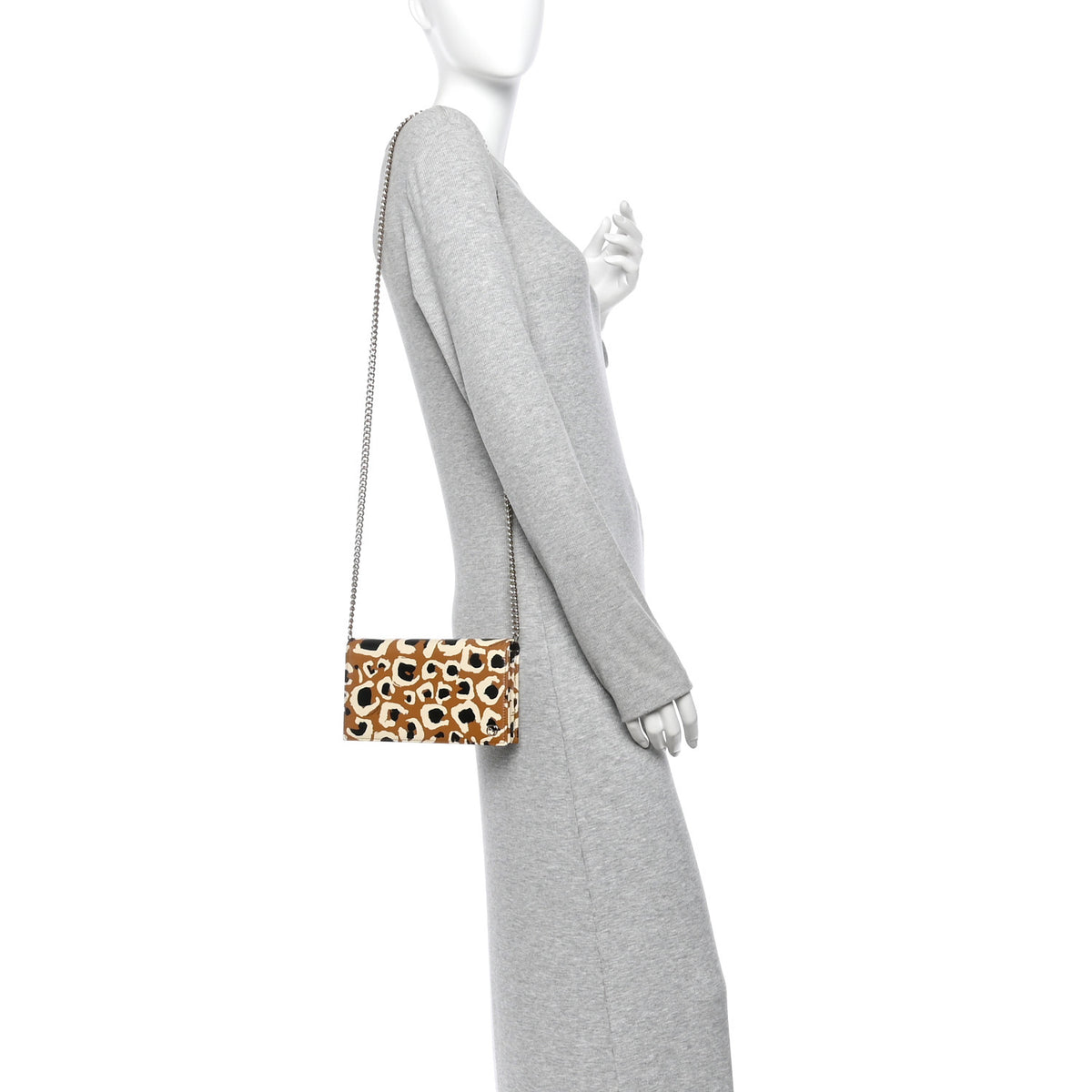 Gucci Patent Leopard Print Betty Chain Wallet Tobacco Black 2 of 14