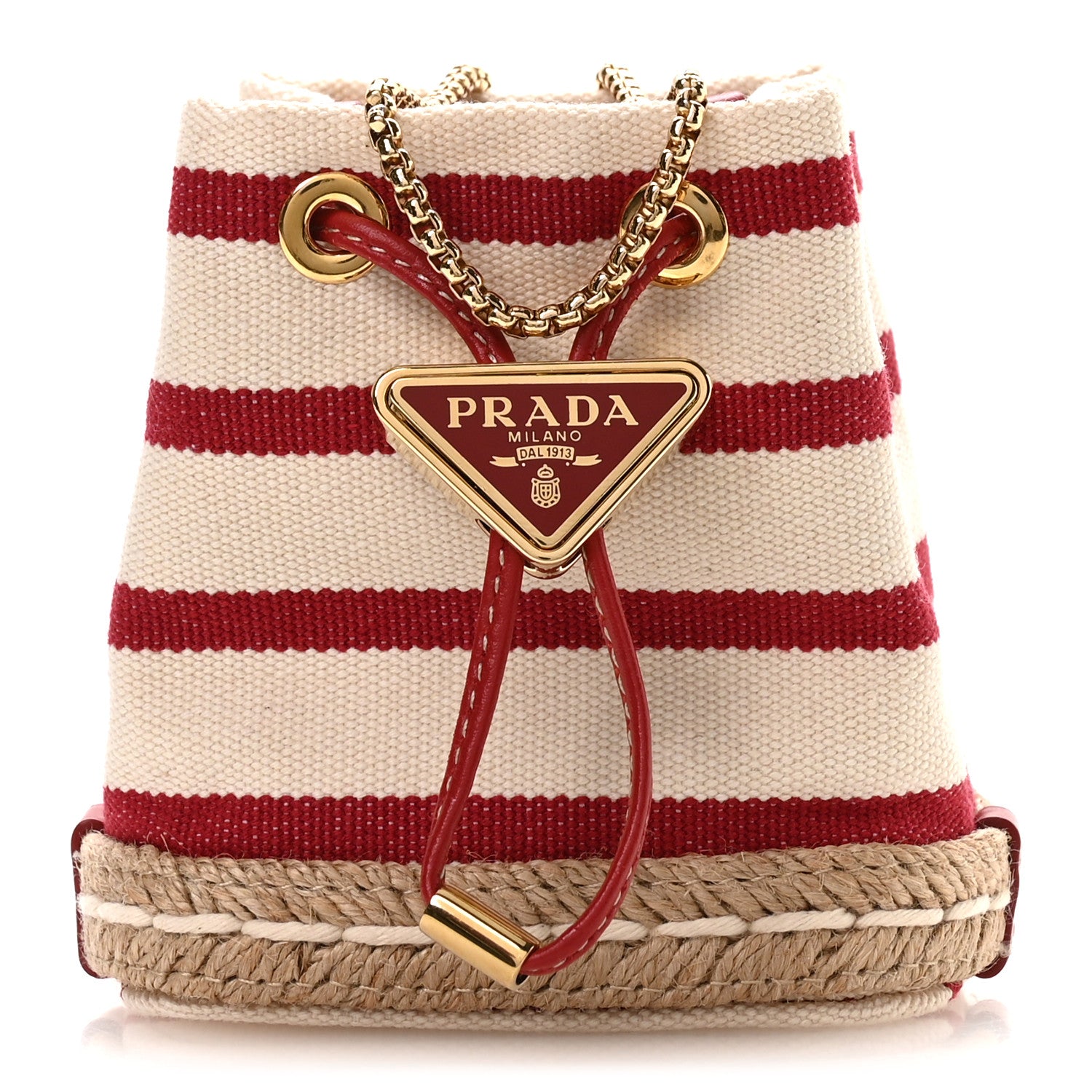 Prada Canvas Stripe Metal Triangle Logo Mini Drawcord Pouch Shoulder Bag Avorio Rosso 1 of 10