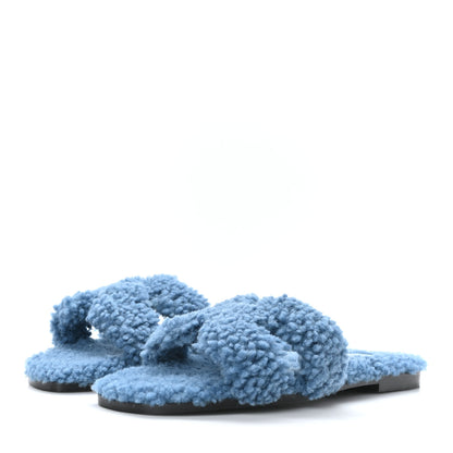 Hermes Woolskin Oran Sandals 39 Bleu 3 of 8