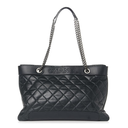 Chanel Glazed Calfskin Quilted Shopping Tote Dark Blue 1 of 11