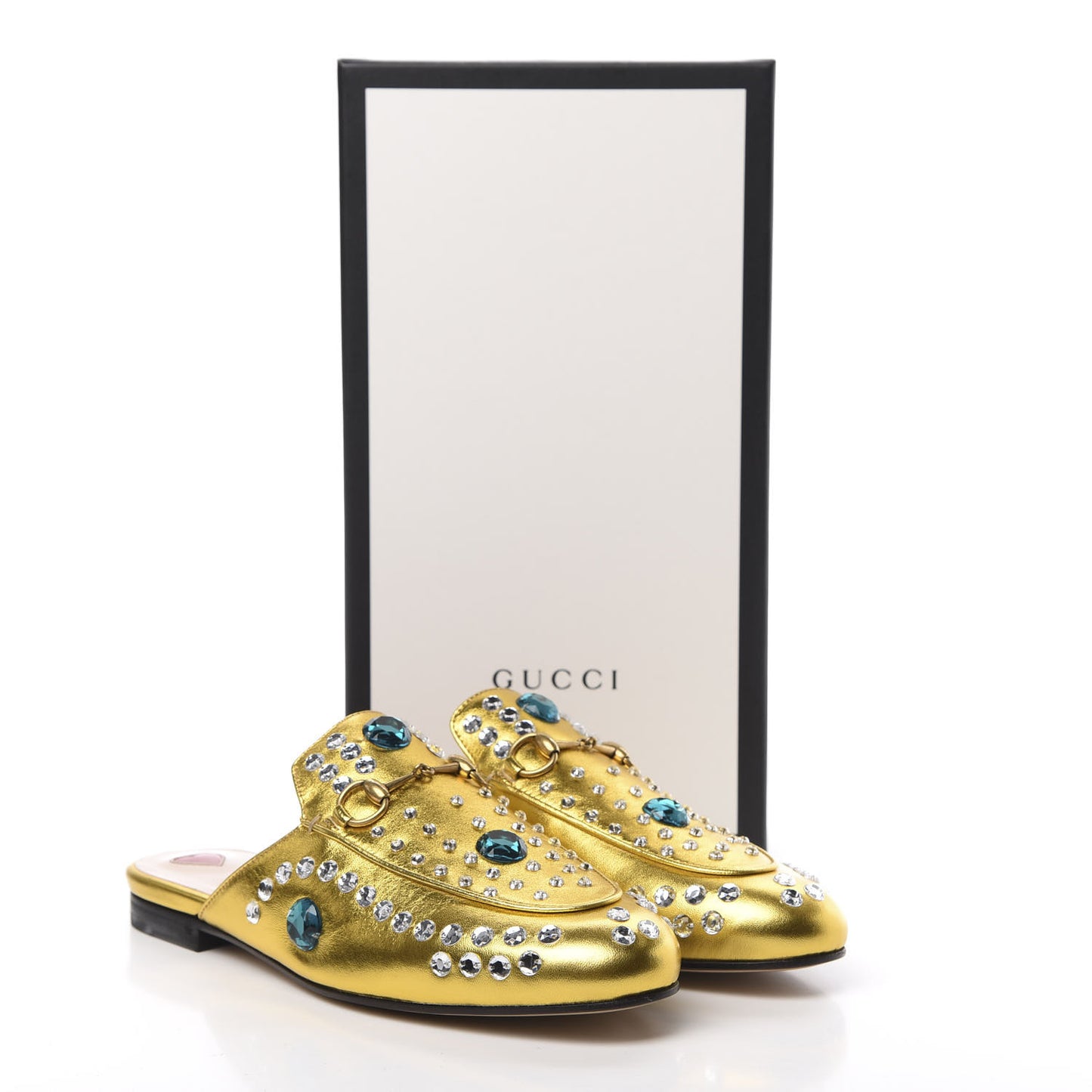 Metallic Nappa Crystal Womens Princetown Slippers 38.5 Gold