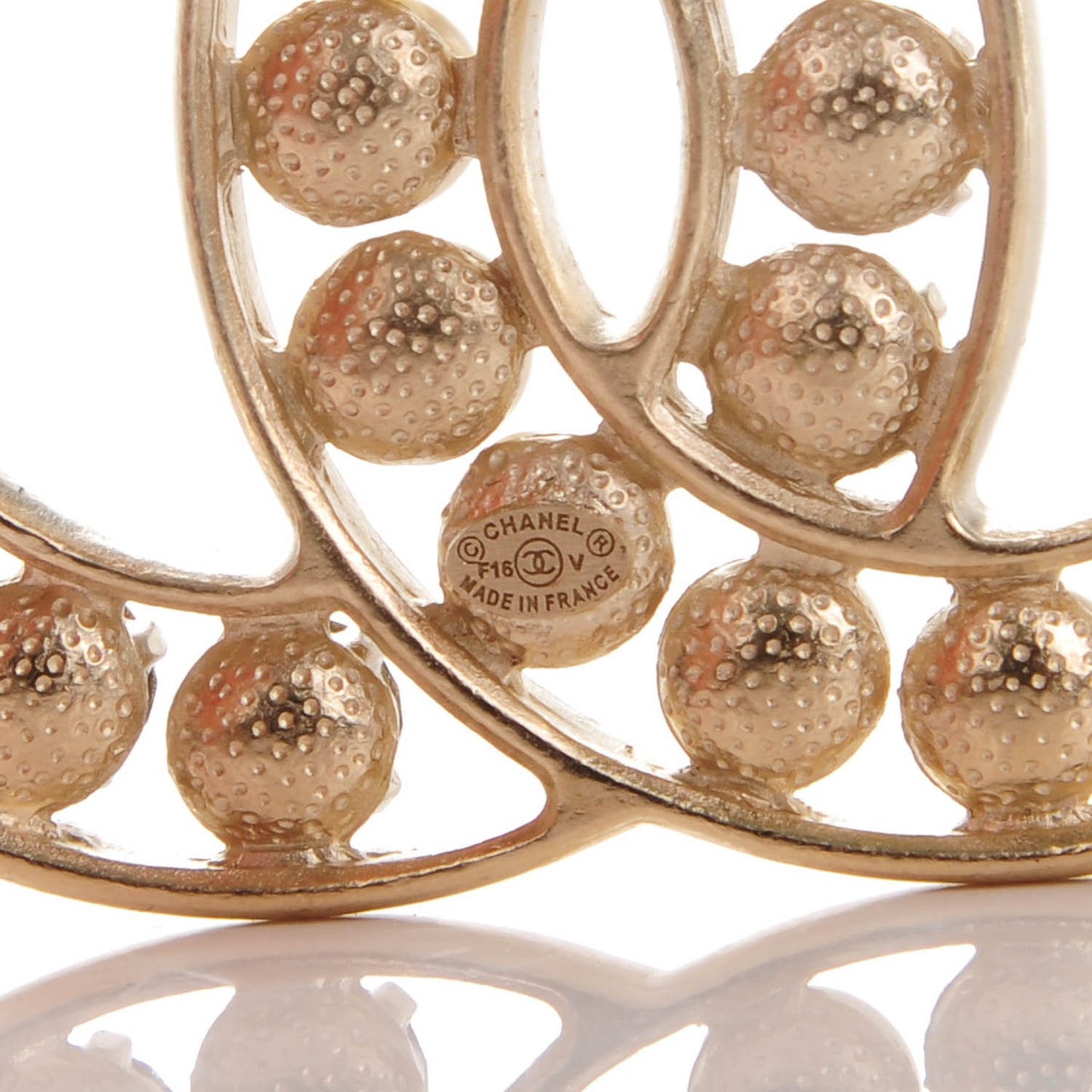 Pearl Crystal CC Brooch Gold