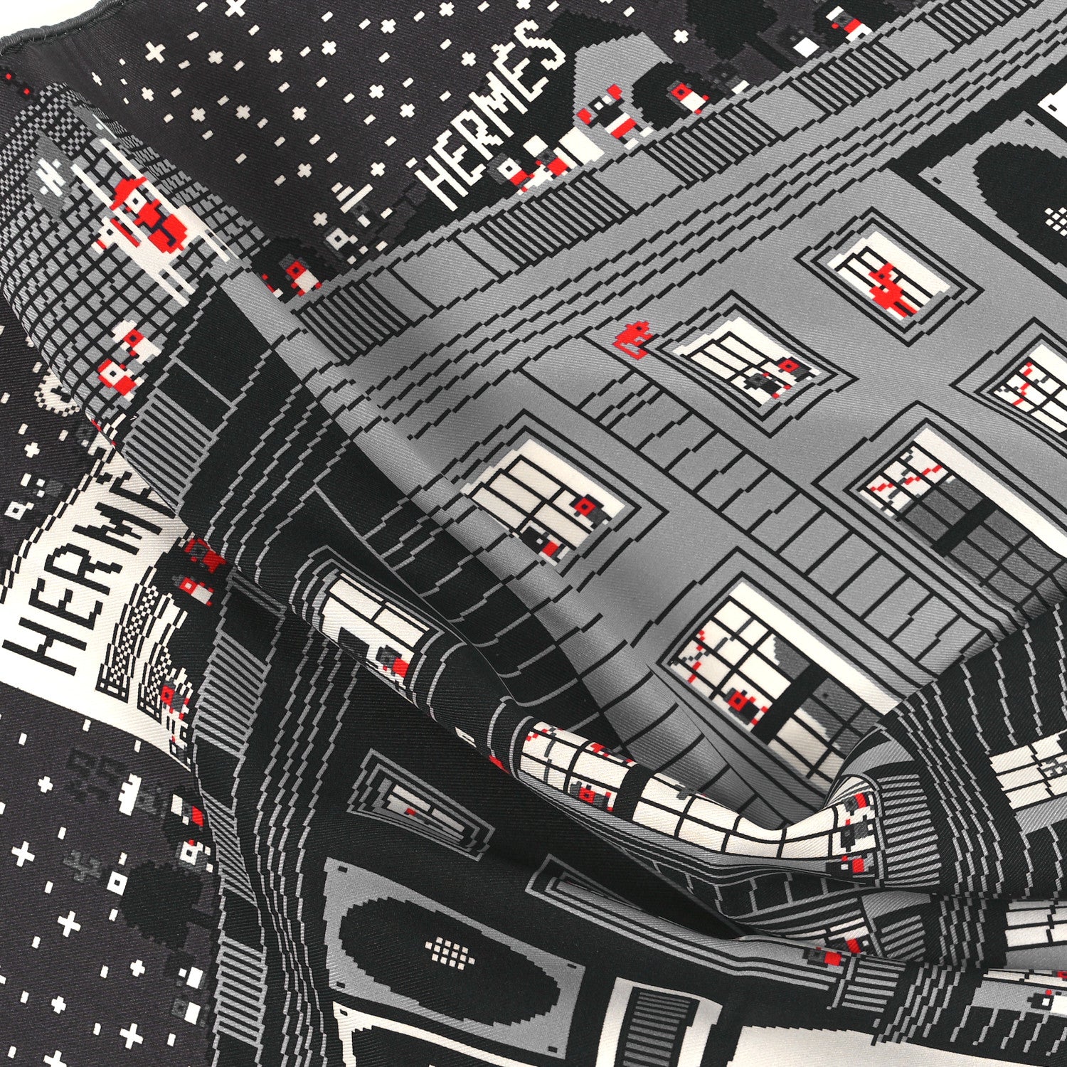 Hermes Silk Faubourg Party Scarf 45 Gris Clair Black Bleu 2 of 3