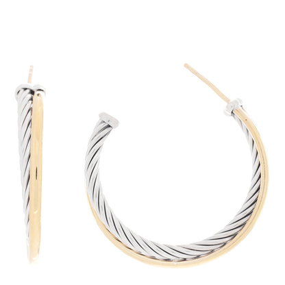 David Yurman Sterling Silver 18K Yellow Gold 31mm Crossover Cable Hoop Earrings 1 of 4