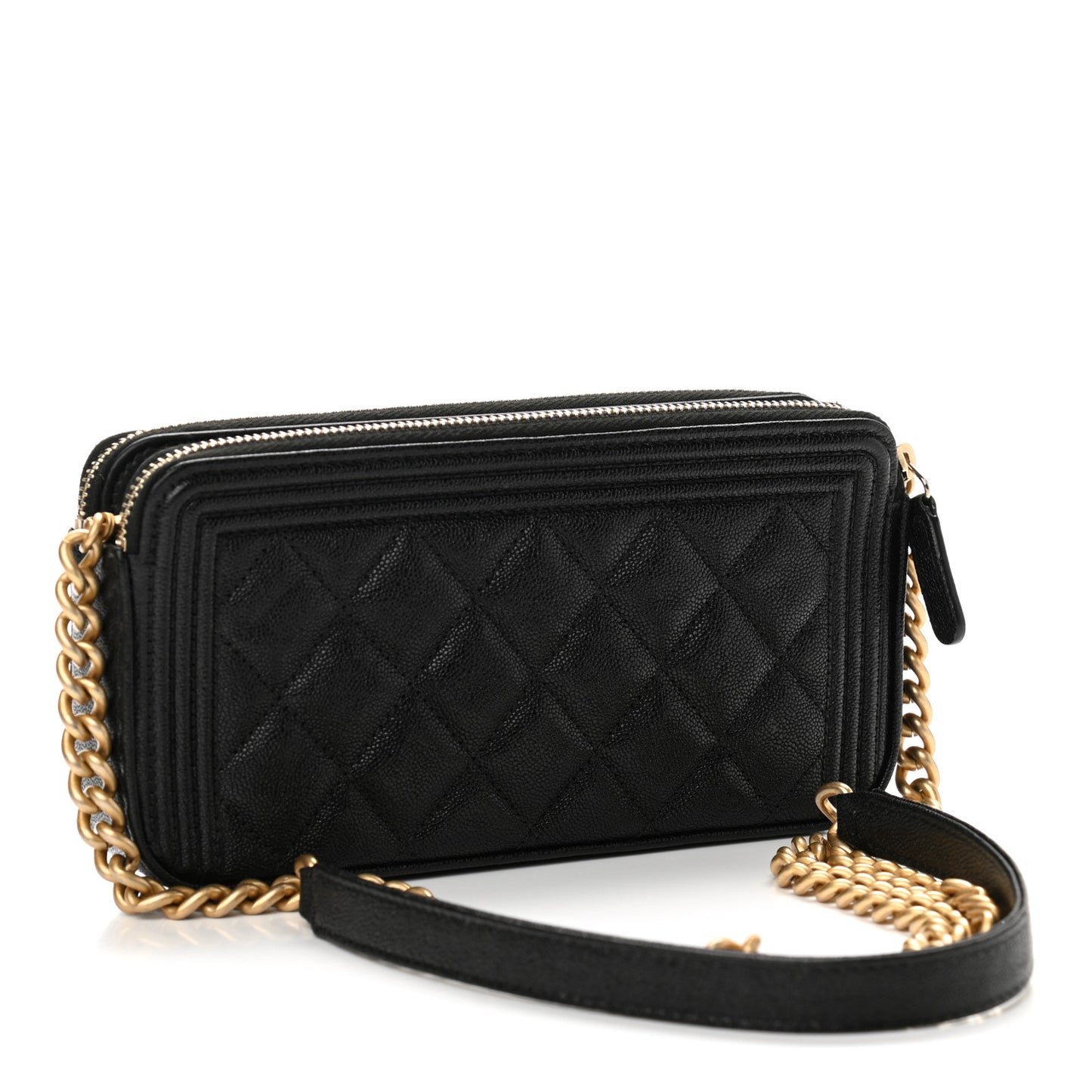 Caviar Quilted Small Boy Clutch With Chain Black