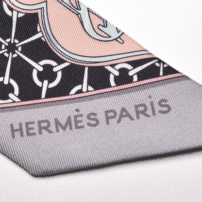 Hermes Silk La Promenade Du Matin Twilly Noir Rose Poudre Celadon 4 of 5