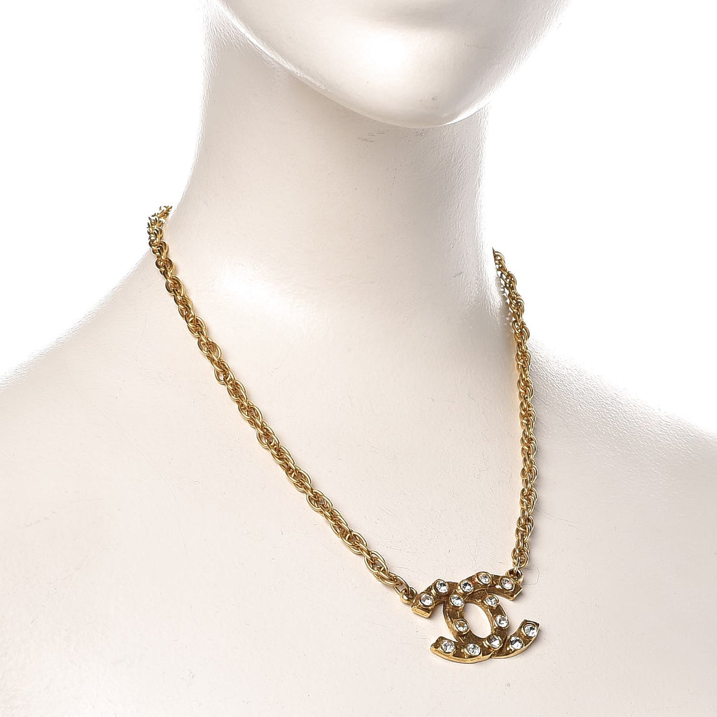 Crystal Chain CC Necklace Gold