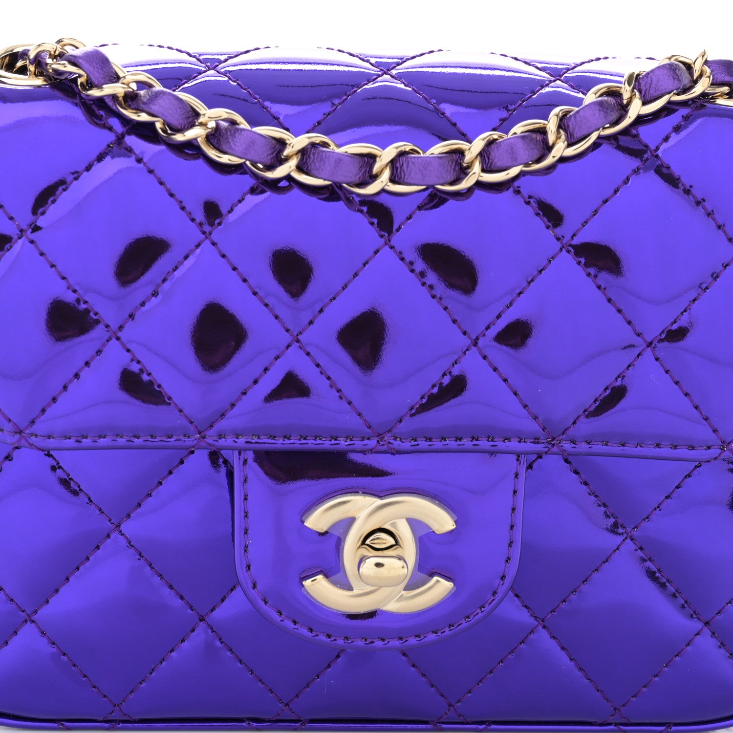 Chanel Mirror Calfskin Metallic Calfskin Quilted Hollywood Boulevard Mini Flap With Star Coin Purse Purple 9 of 12
