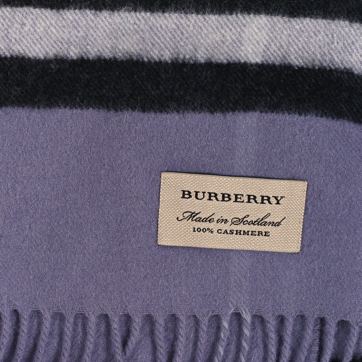 Burberry Cashmere Giant Check Icon Stripe Fringe Scarf Purple 3 of 3
