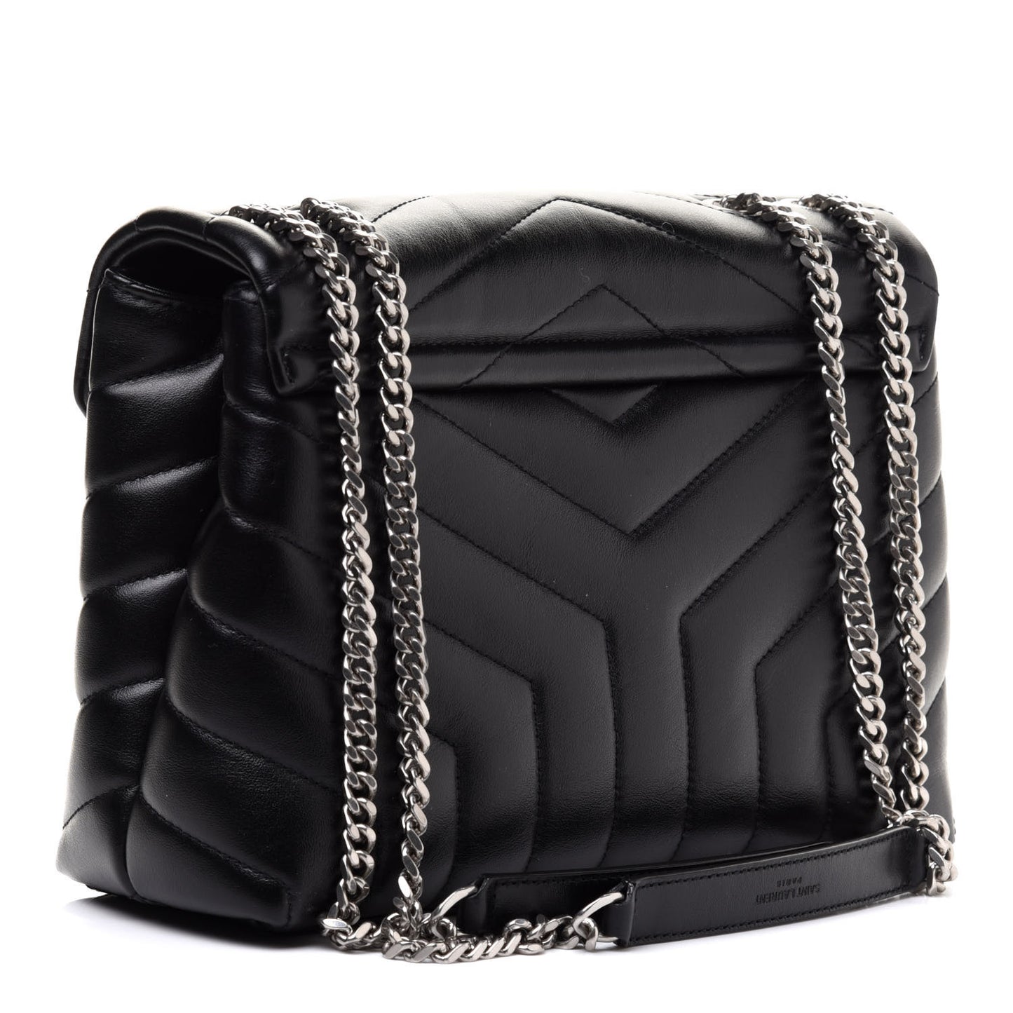 Calfskin Y Quilted Monogram Small Loulou Chain Satchel Black