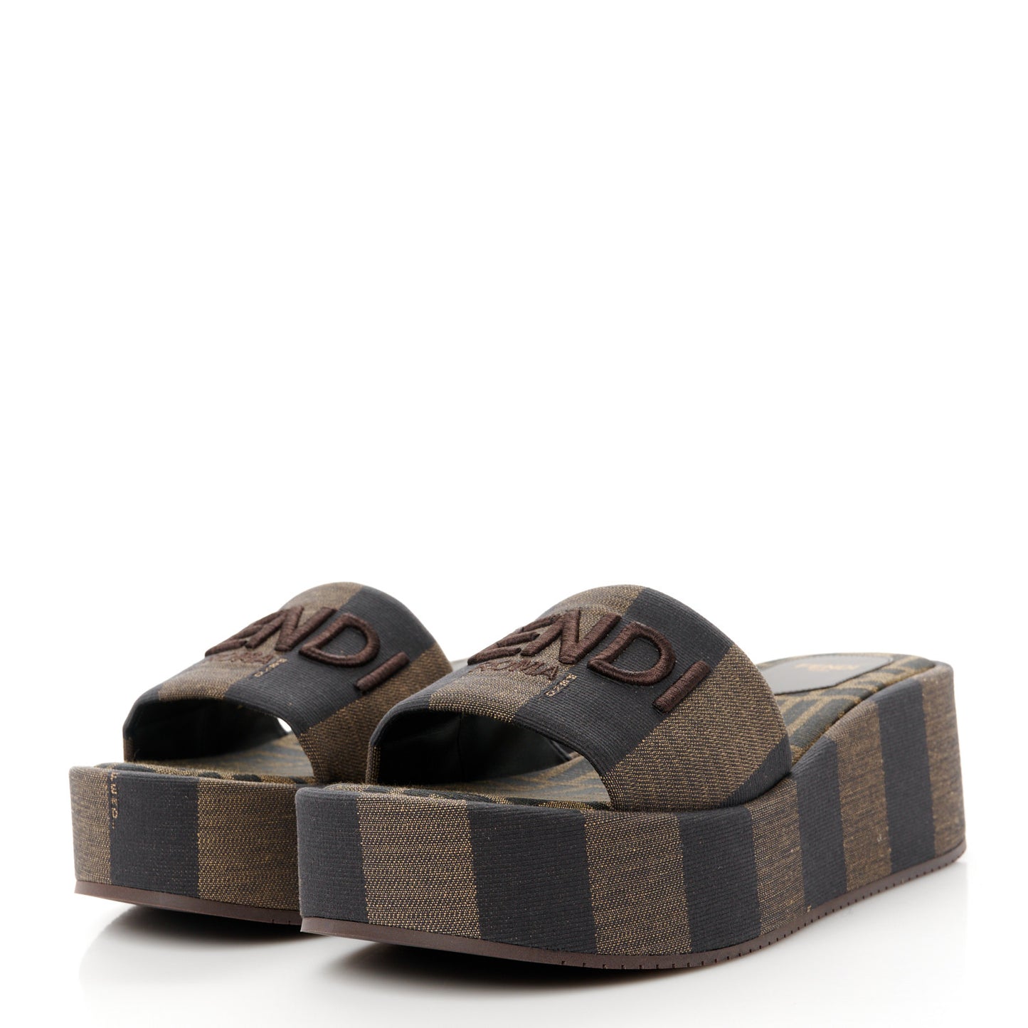 Jacquard Womens FF Sunshine Flatform Slide Sandals 38 Tabacco Black
