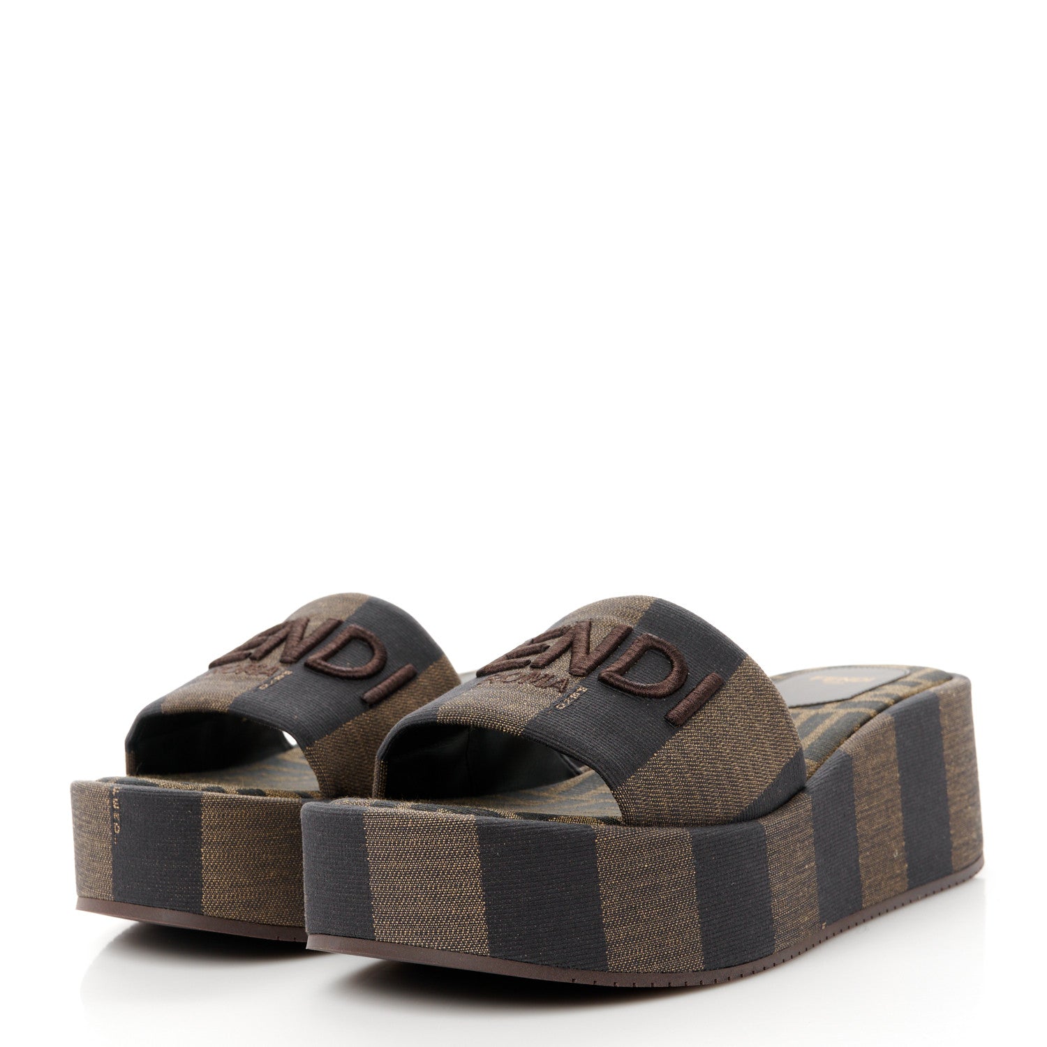Fendi Jacquard Womens FF Sunshine Flatform Slide Sandals 38 Tabacco Black 3 of 9