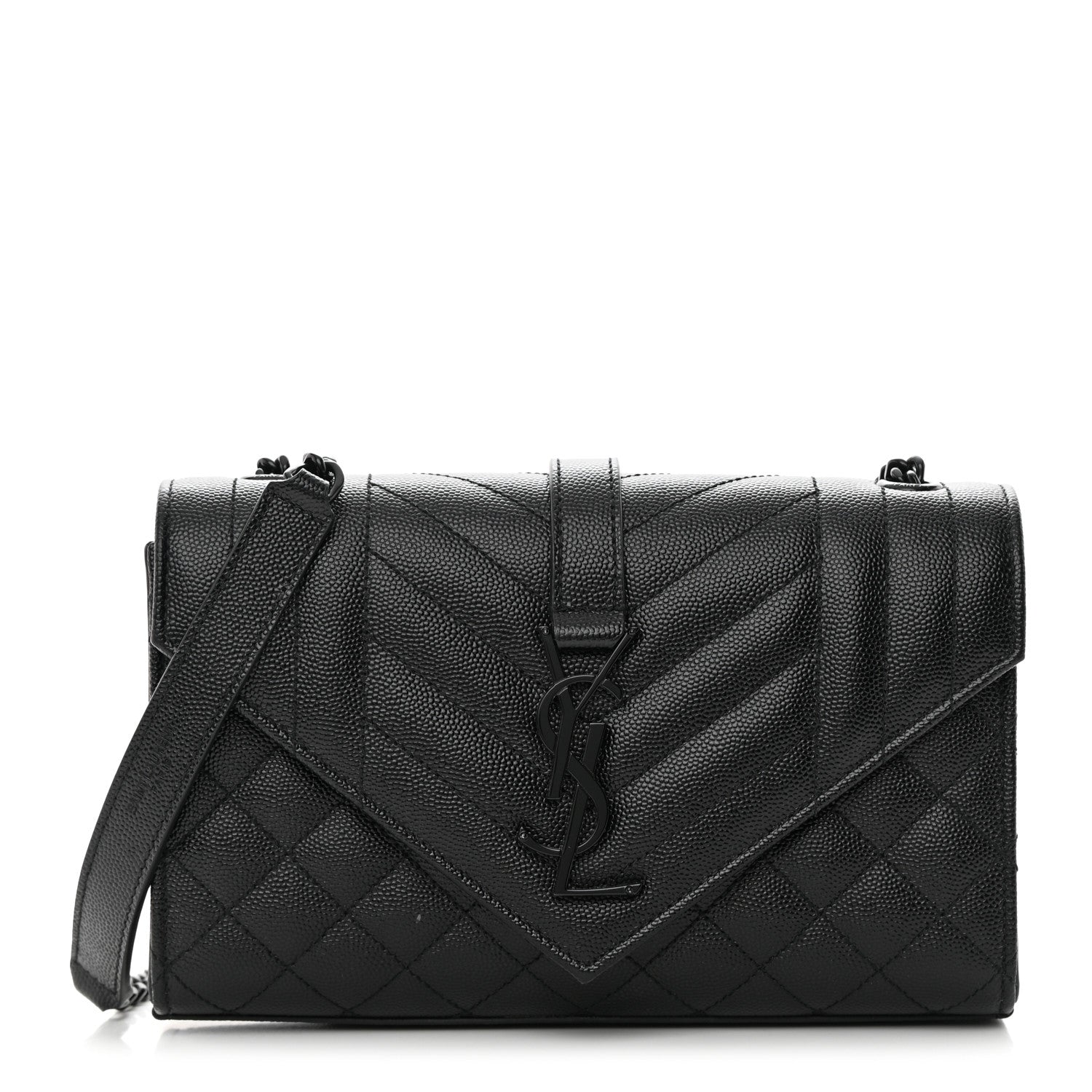 Saint Laurent Grain De Poudre Textured Mixed Matelasse Triquilt Small Monogram Monochrome Satchel Black 1 of 10