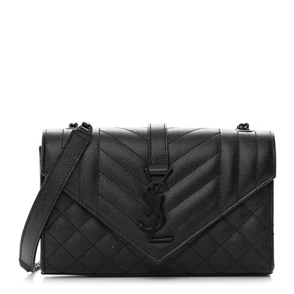 Saint Laurent Grain De Poudre Textured Mixed Matelasse Triquilt Small Monogram Monochrome Satchel Black 1 of 10