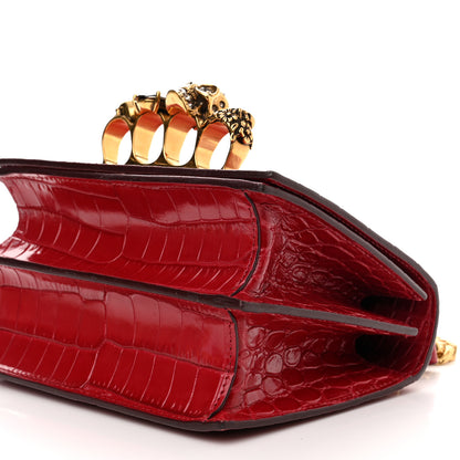 Alexander McQueen Calfskin Crocodile Embossed Jeweled Shoulder Bag Deep Red 9 of 9