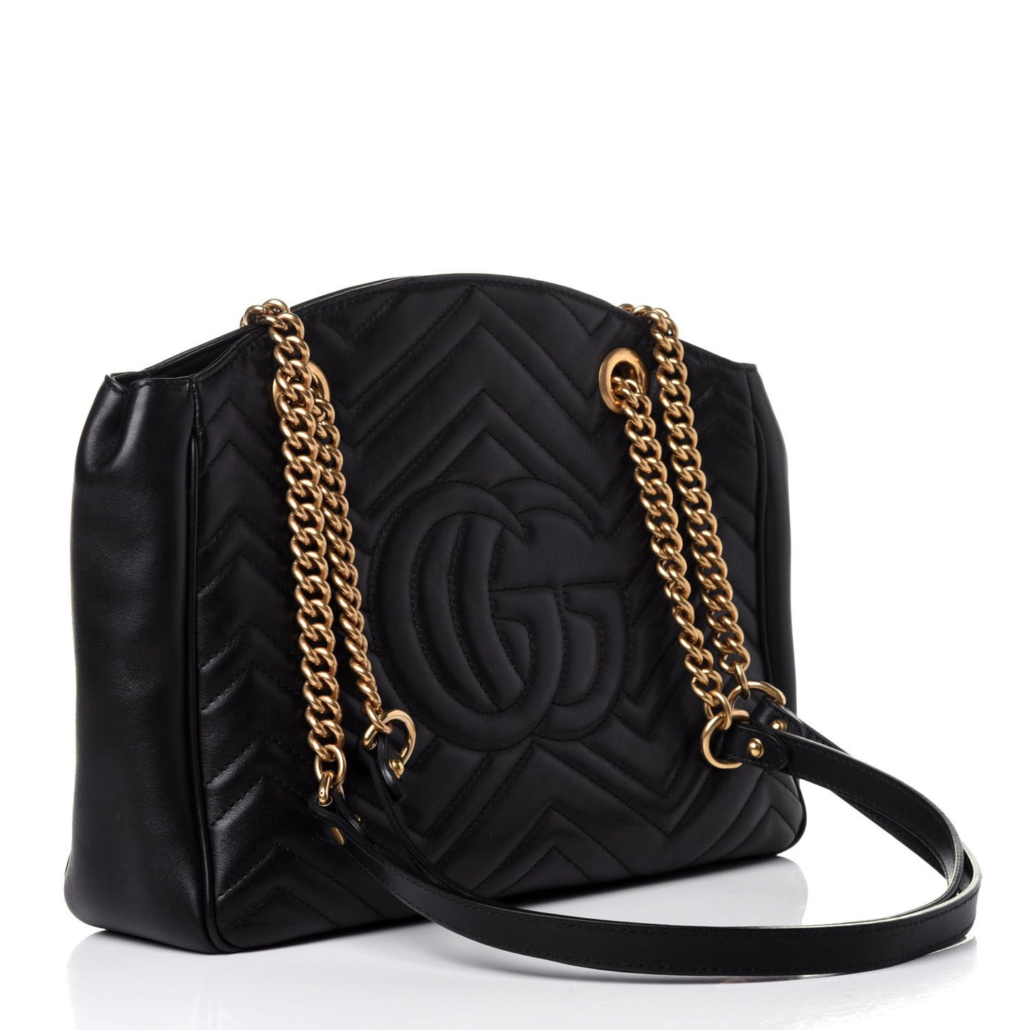 Calfskin Matelasse Medium GG Marmont Open Top Shoulder Bag Black