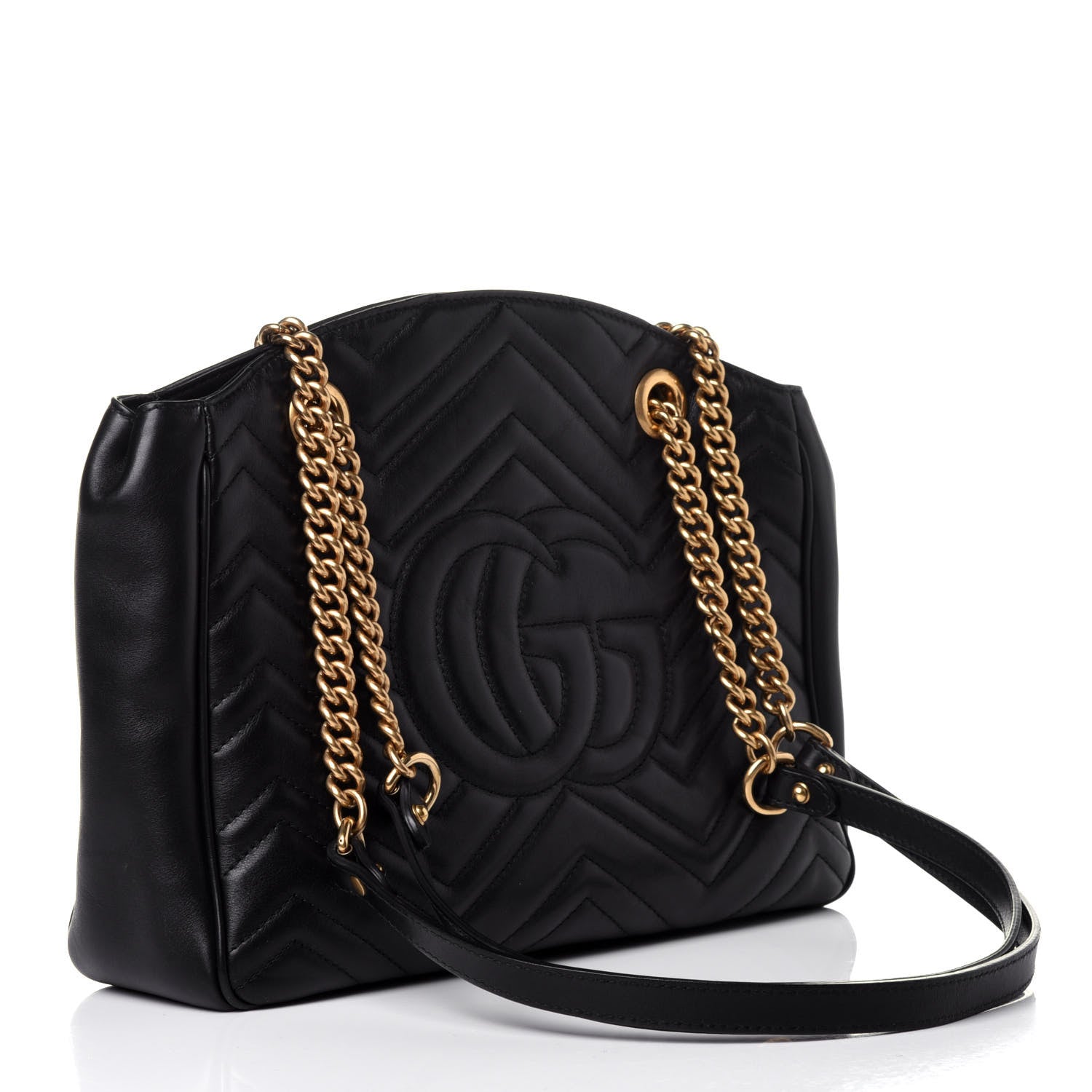 Gucci Calfskin Matelasse Medium GG Marmont Open Top Shoulder Bag Black 2 of 11