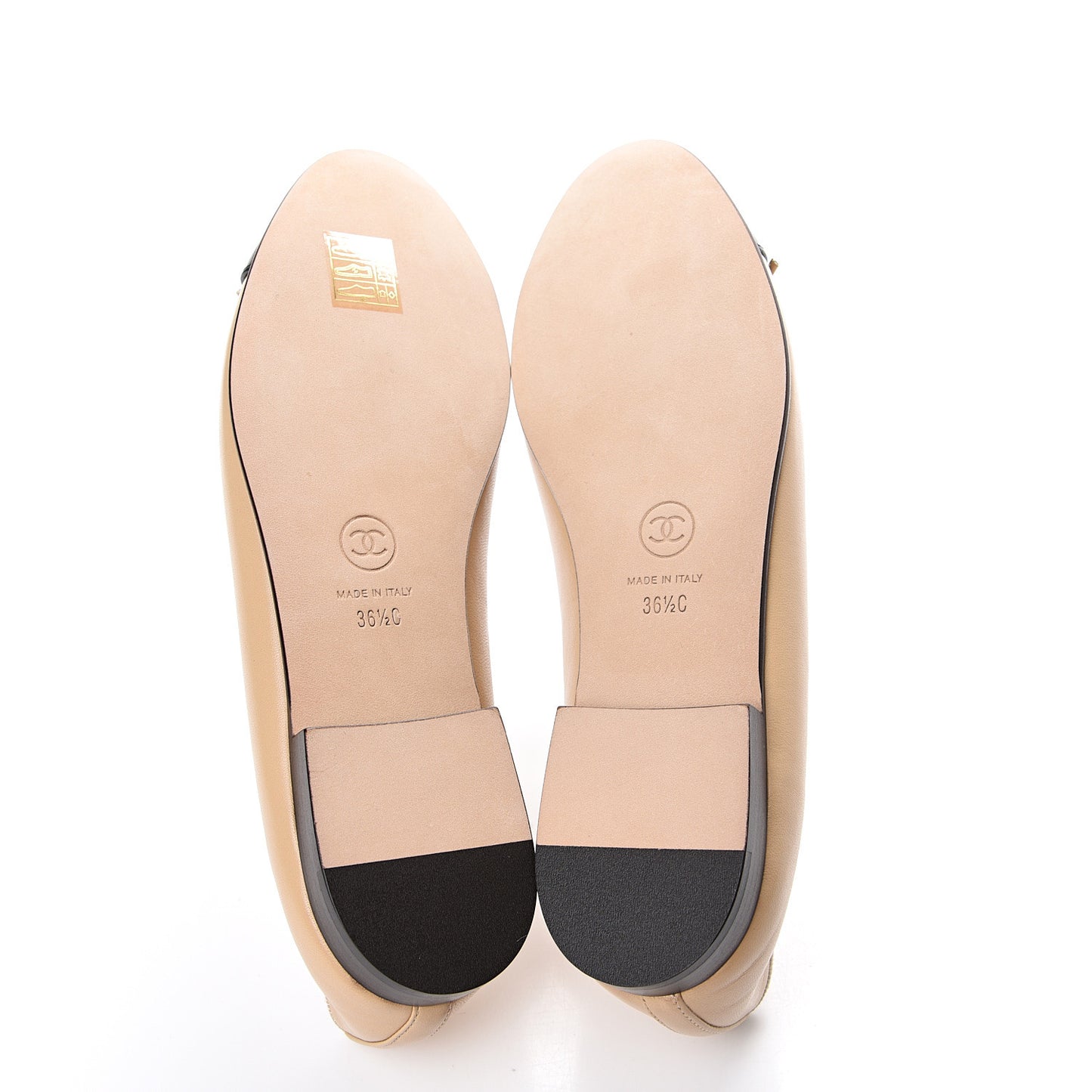 Lambskin Cap Toe Ballerina Flats 36.5 Beige Black