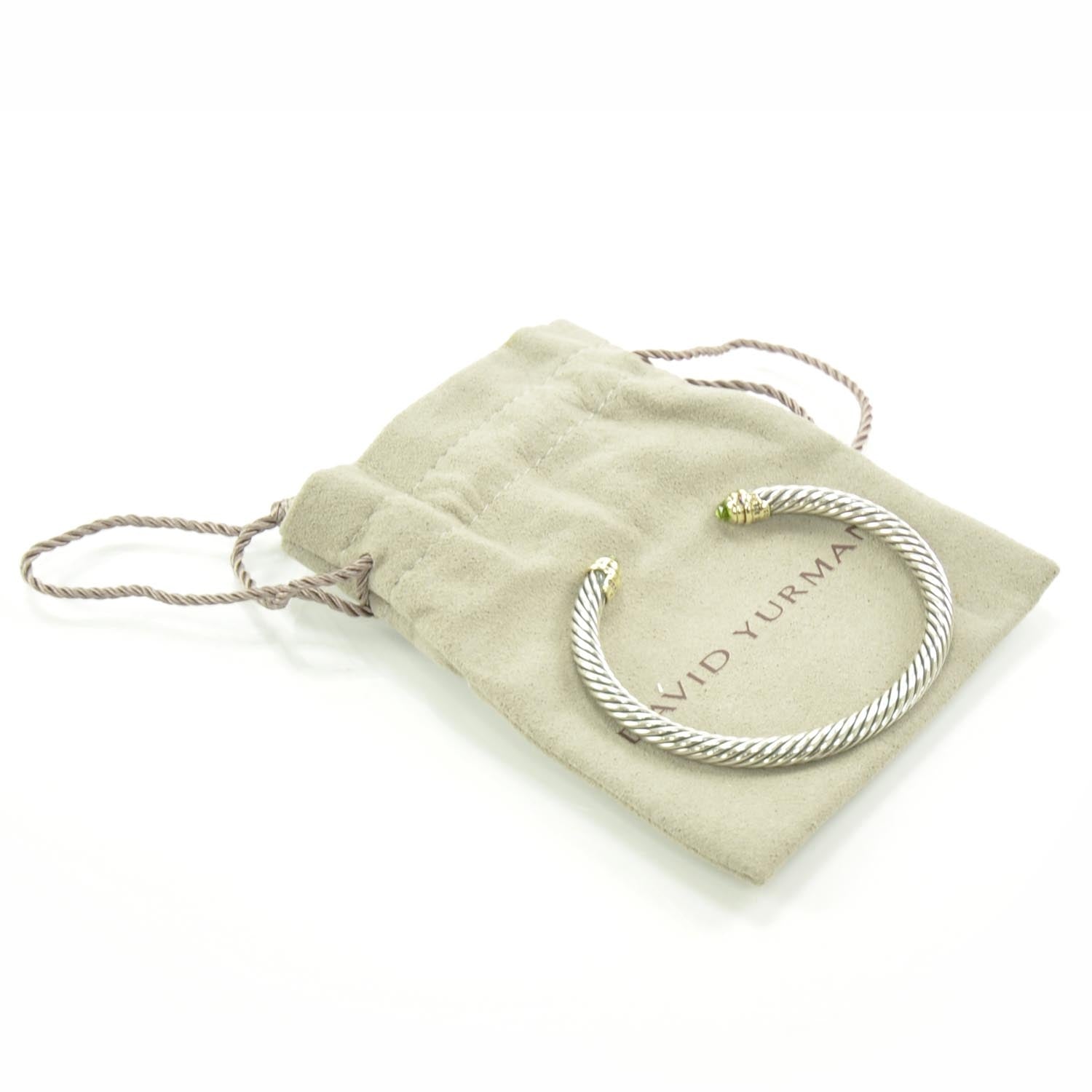 David Yurman Sterling Silver and 14k Gold Peridot Cable Cuff 3 of 7