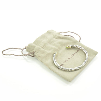 David Yurman Sterling Silver and 14k Gold Peridot Cable Cuff 3 of 7