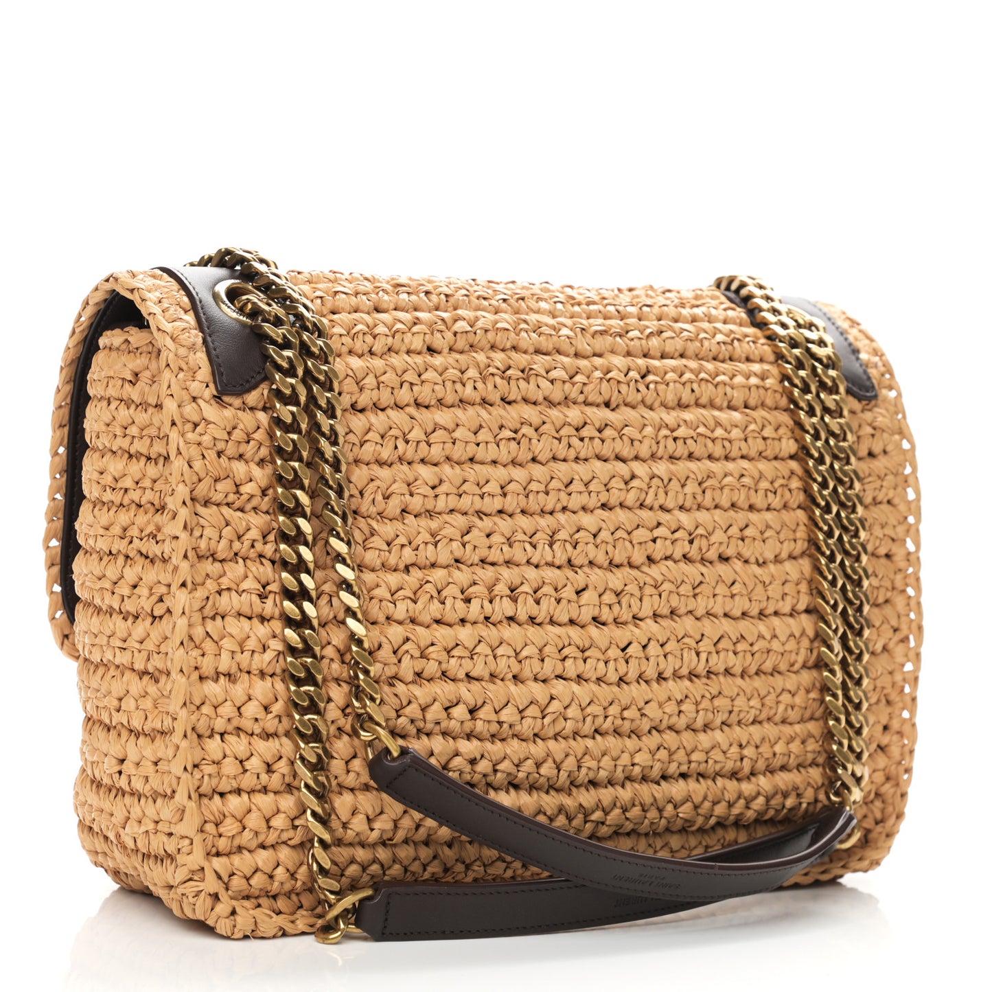 Raffia Calfskin Monogram Medium Niki Chain Satchel Tan