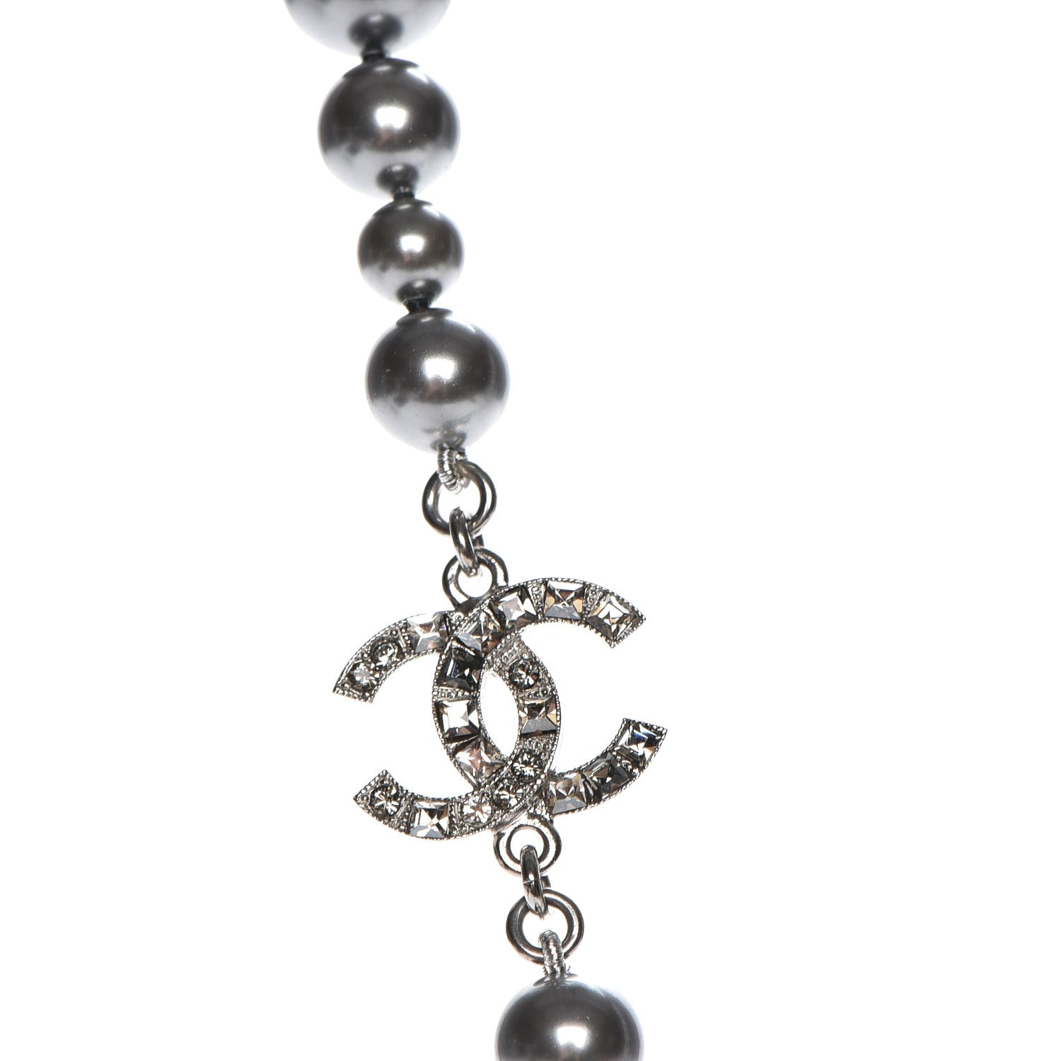 Chanel Crystal Baguette Graduated Pearl CC Short Necklace Silver Grey 4 of 6