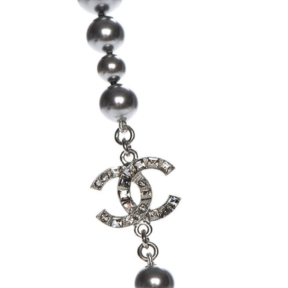 Chanel Crystal Baguette Graduated Pearl CC Short Necklace Silver Grey 4 of 6