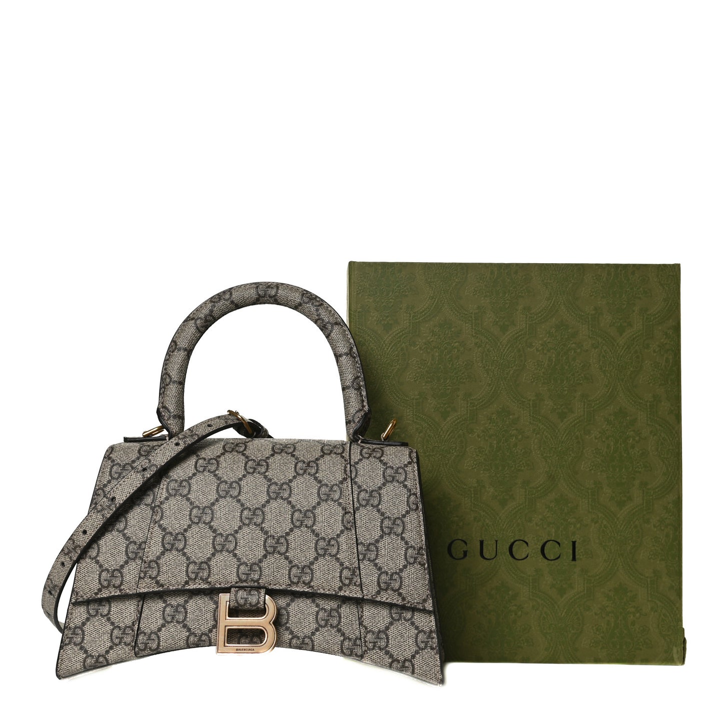 X GUCCI GG Supreme Monogram Small Hourglass Top Handle Bag Beige Ebony
