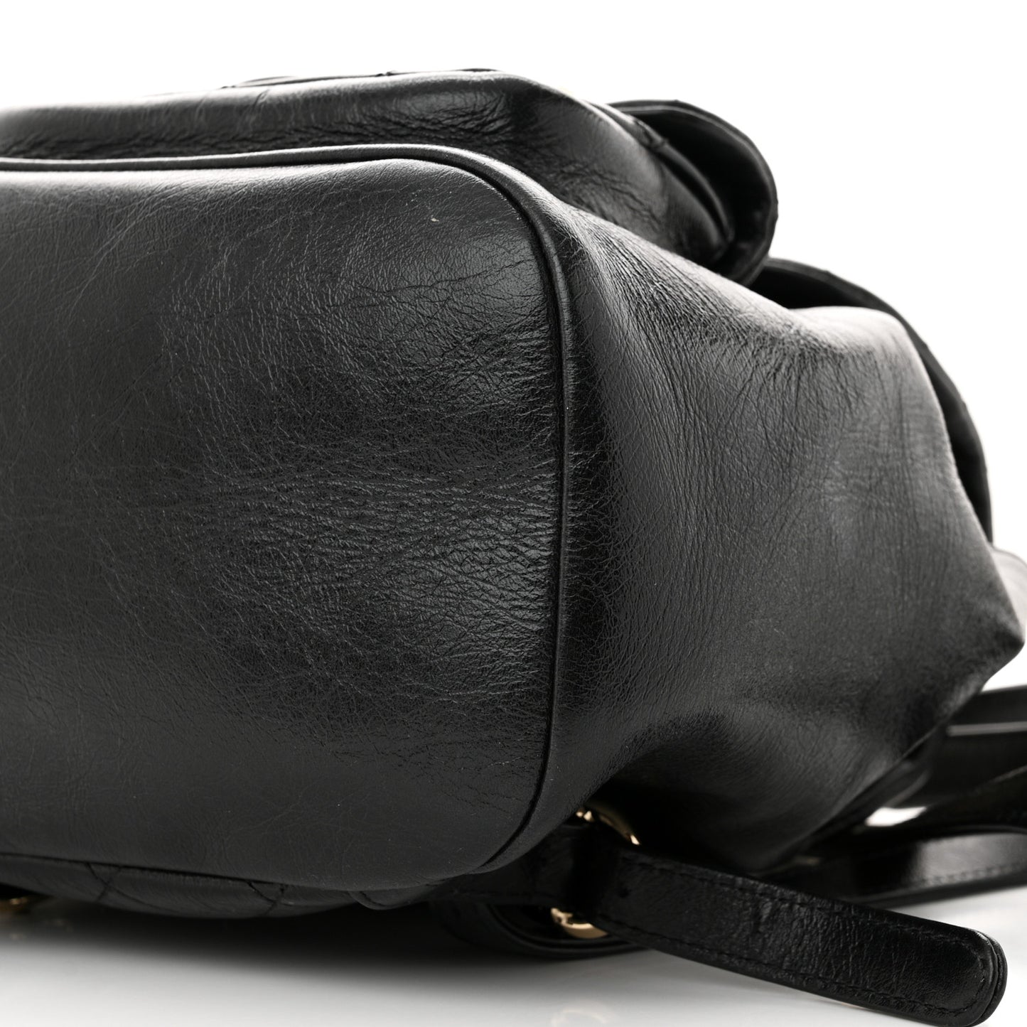 Glazed Aged Calfskin Quilted Small Duma Drawstring Backpack Black