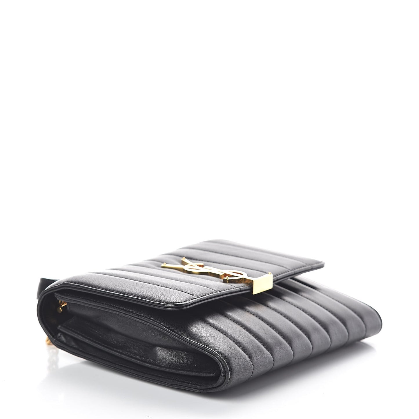 Lambskin Matelasse Monogram Vicky Chain Wallet Black