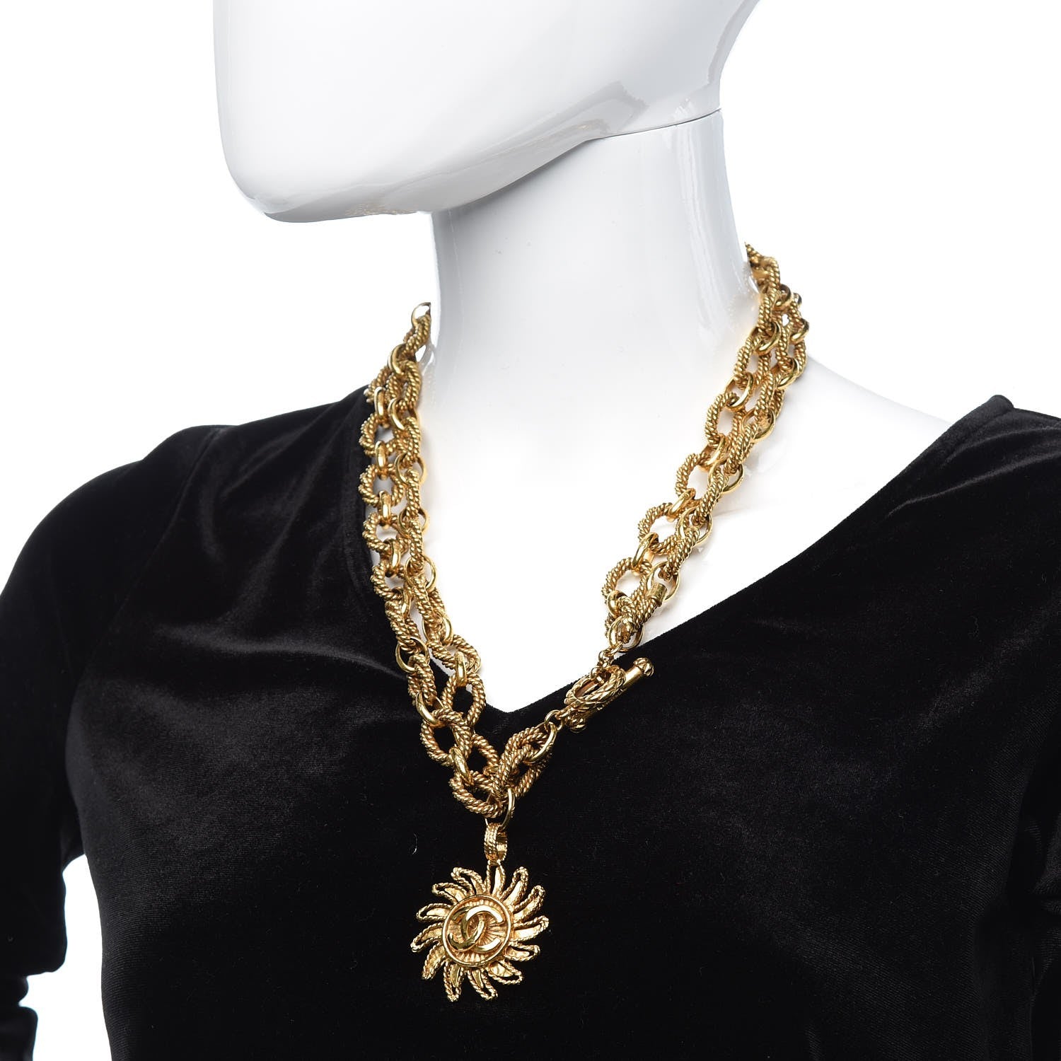 Chanel CC Sunburst Long Necklace Gold 2 of 5
