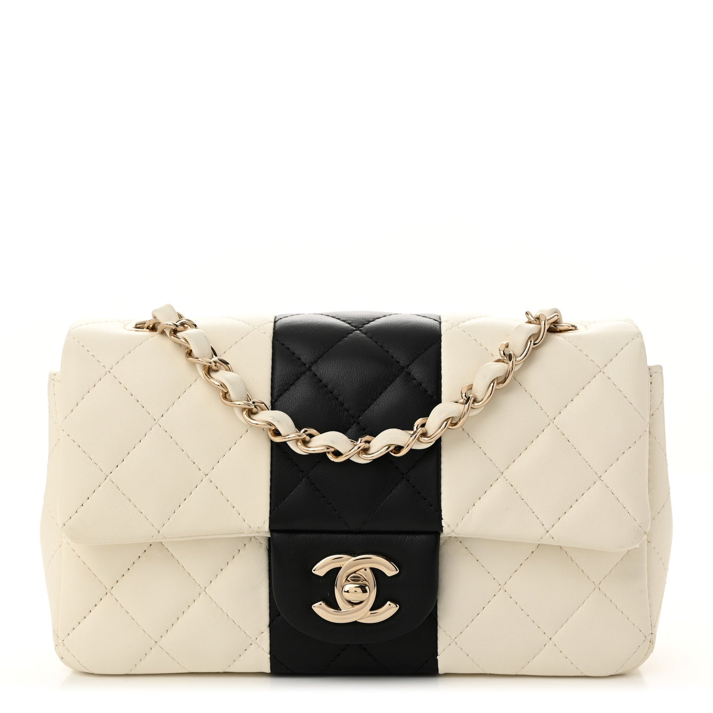 Lambskin Quilted Mini Rectangular Flap White Black
