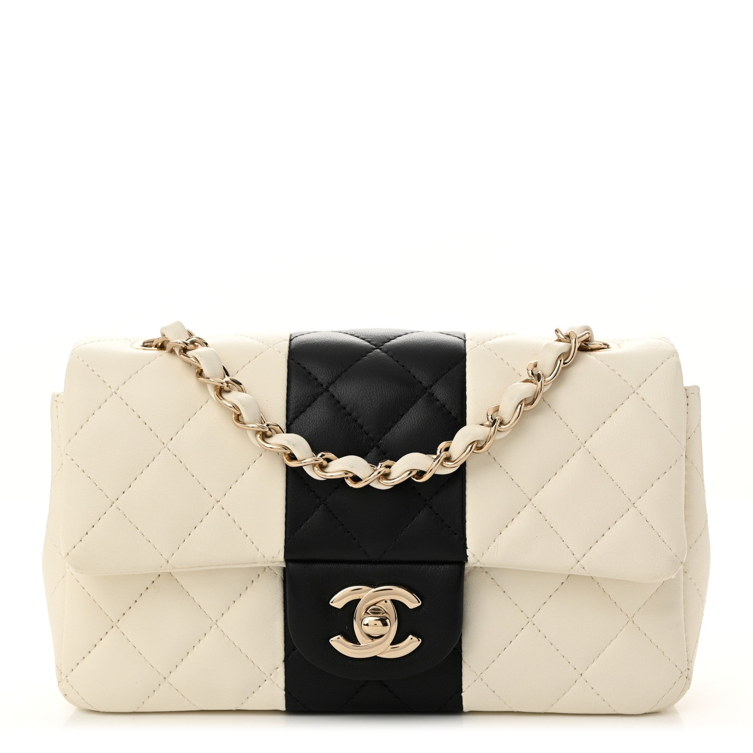 Chanel Lambskin Quilted Mini Rectangular Flap White Black 1 of 10