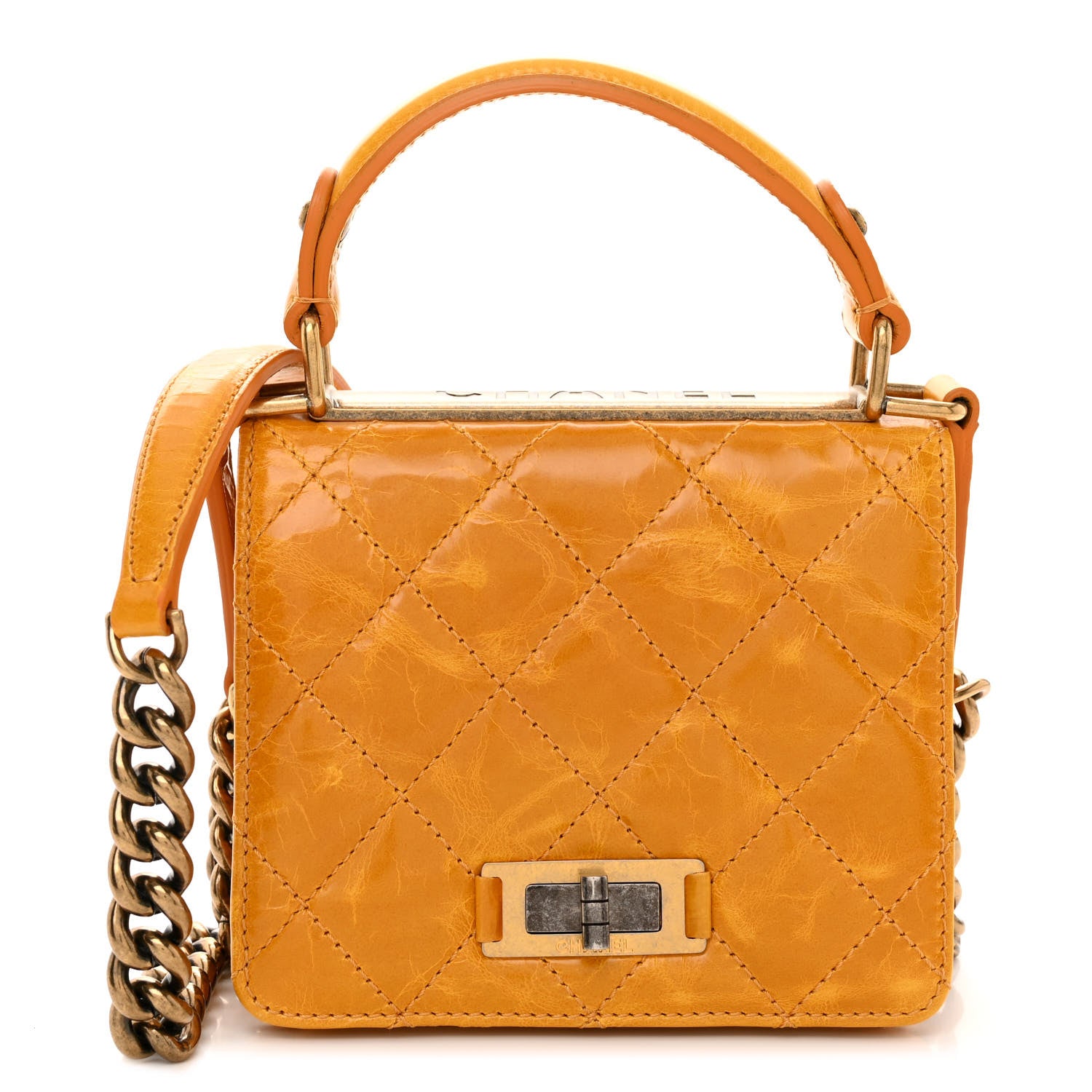 Chanel Glazed Calfskin Quilted Small Rita Top Handle Flap Yellow 1 of 11