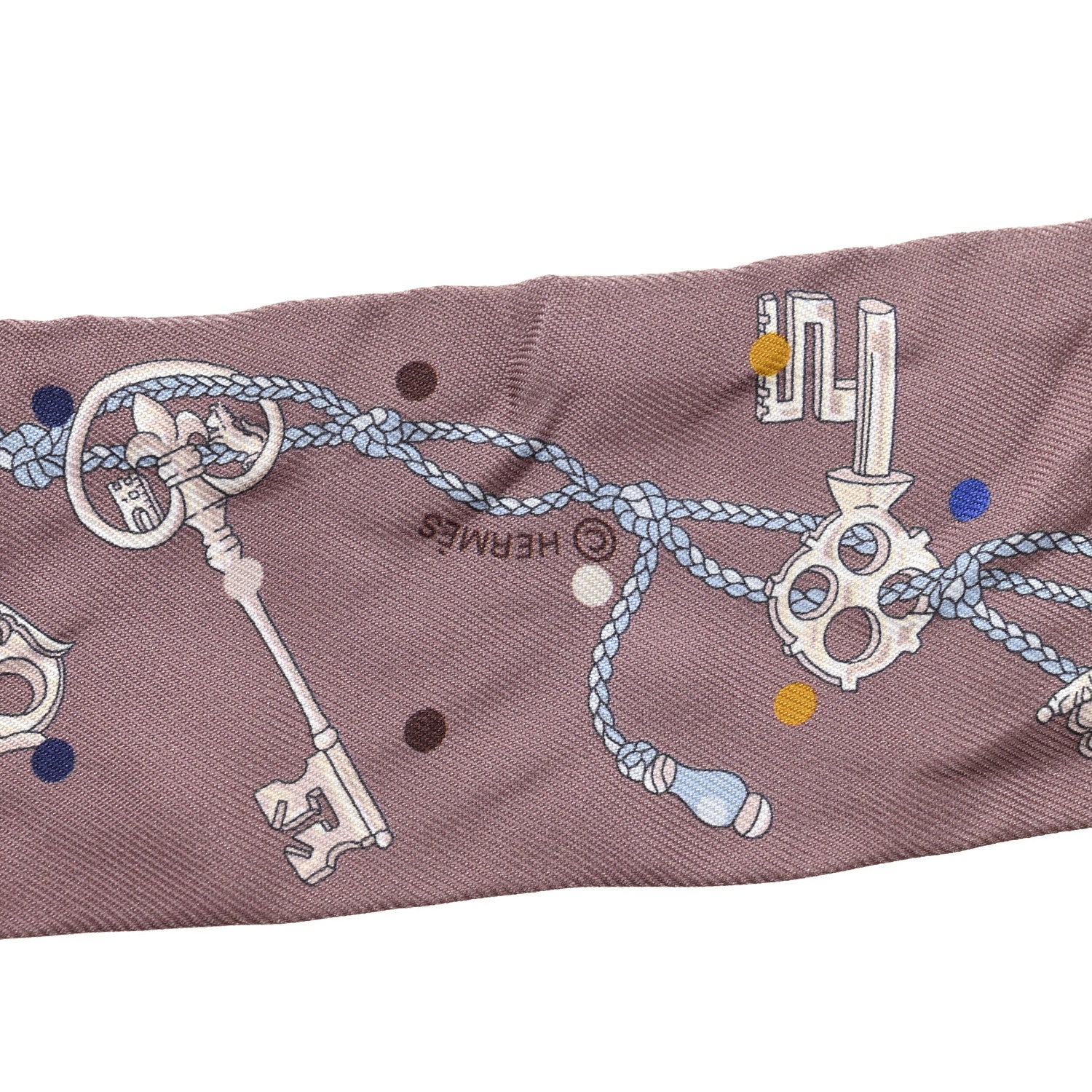 Hermes Silk Les Cles A Pois Twilly Marron Glace Gris 4 of 4