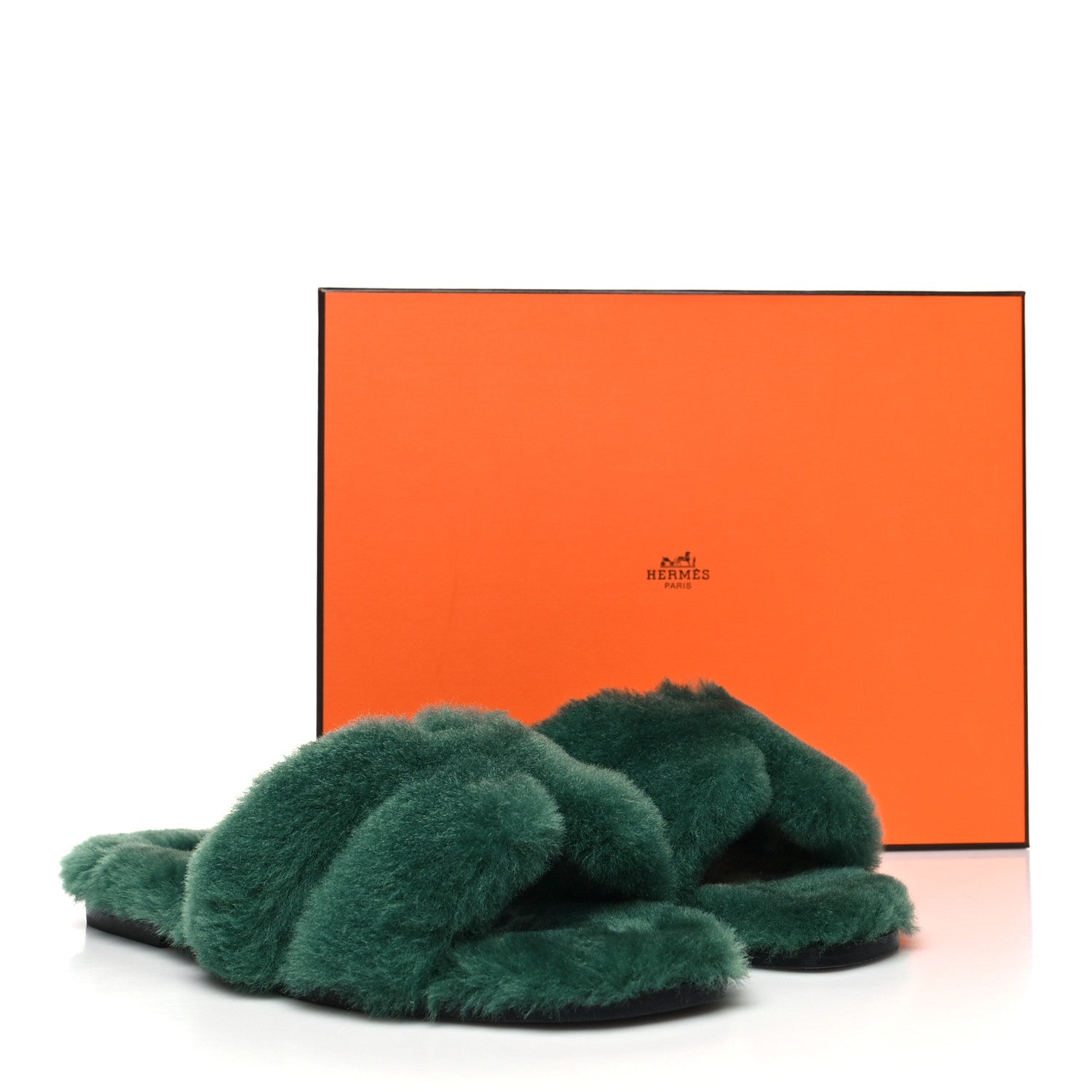 Hermes Woolskin Oran Sandals 38 Vert Anglais 8 of 8