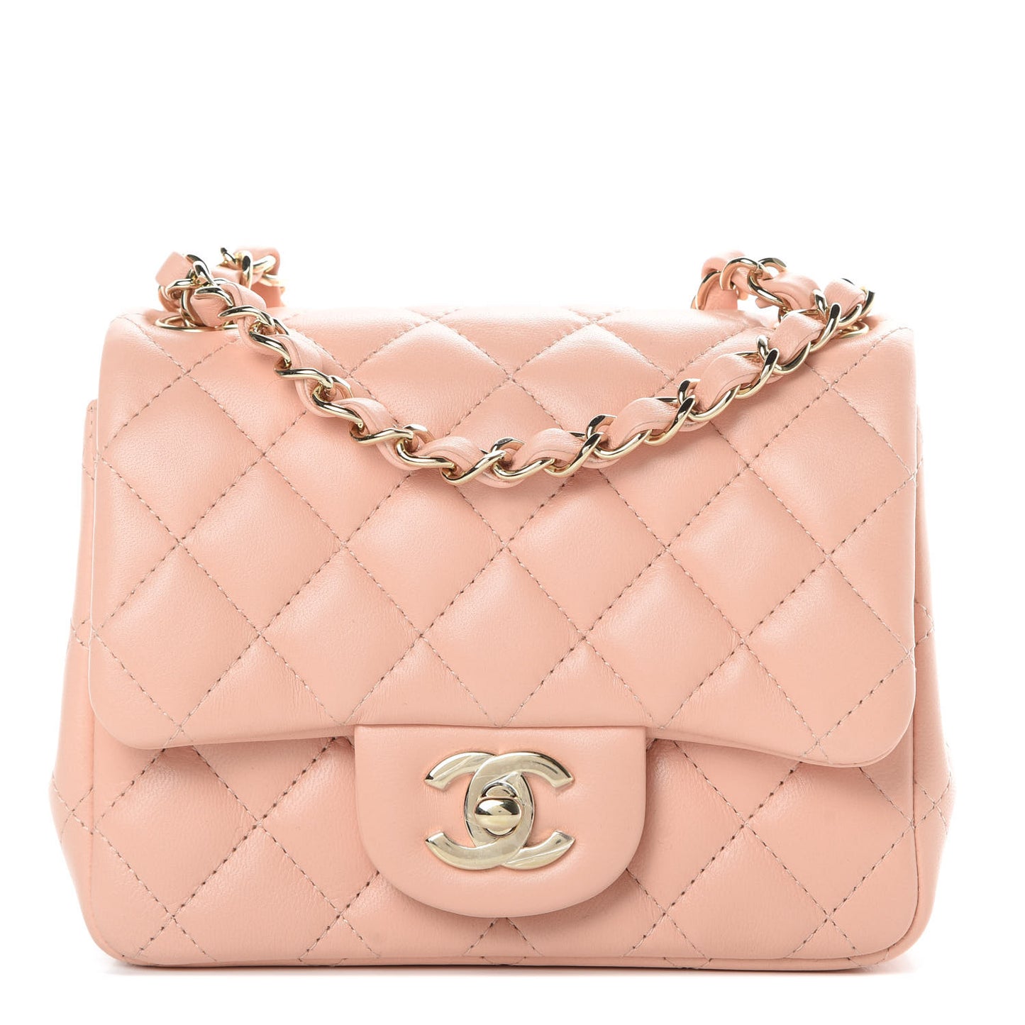 Lambskin Quilted Mini Square Flap Light Pink