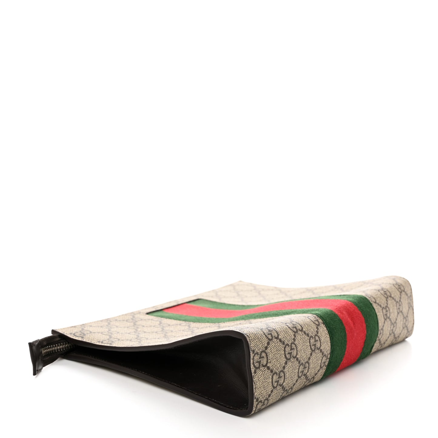 GG Supreme Monogram Selleria Calfskin Web New Web Cosmetic Case Beige Ebony Cocoa