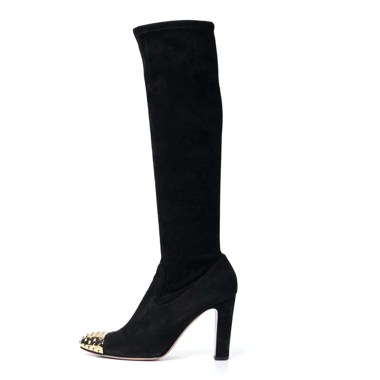 Valentino Garavani Calfskin Suede Tall Boots 40 Black Gold 1 of 4