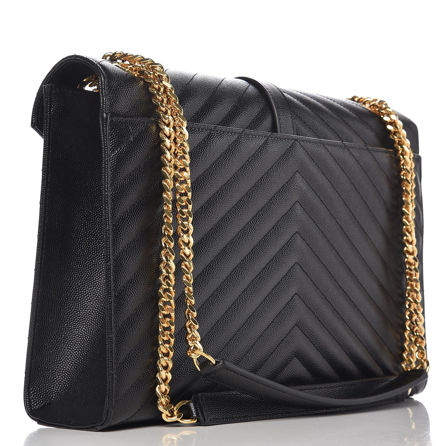 Saint Laurent Grain De Poudre Matelasse Chevron Large Monogram Satchel Black 3 of 6