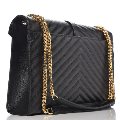 Saint Laurent Grain De Poudre Matelasse Chevron Large Monogram Satchel Black 3 of 6