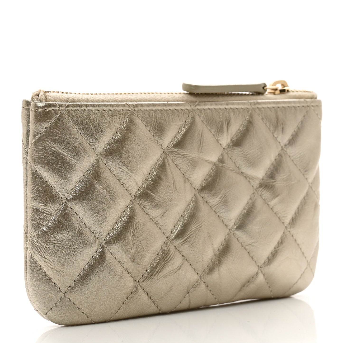 Metallic Aged Calfskin Quilted Small Reissue Cosmetic Case Gold