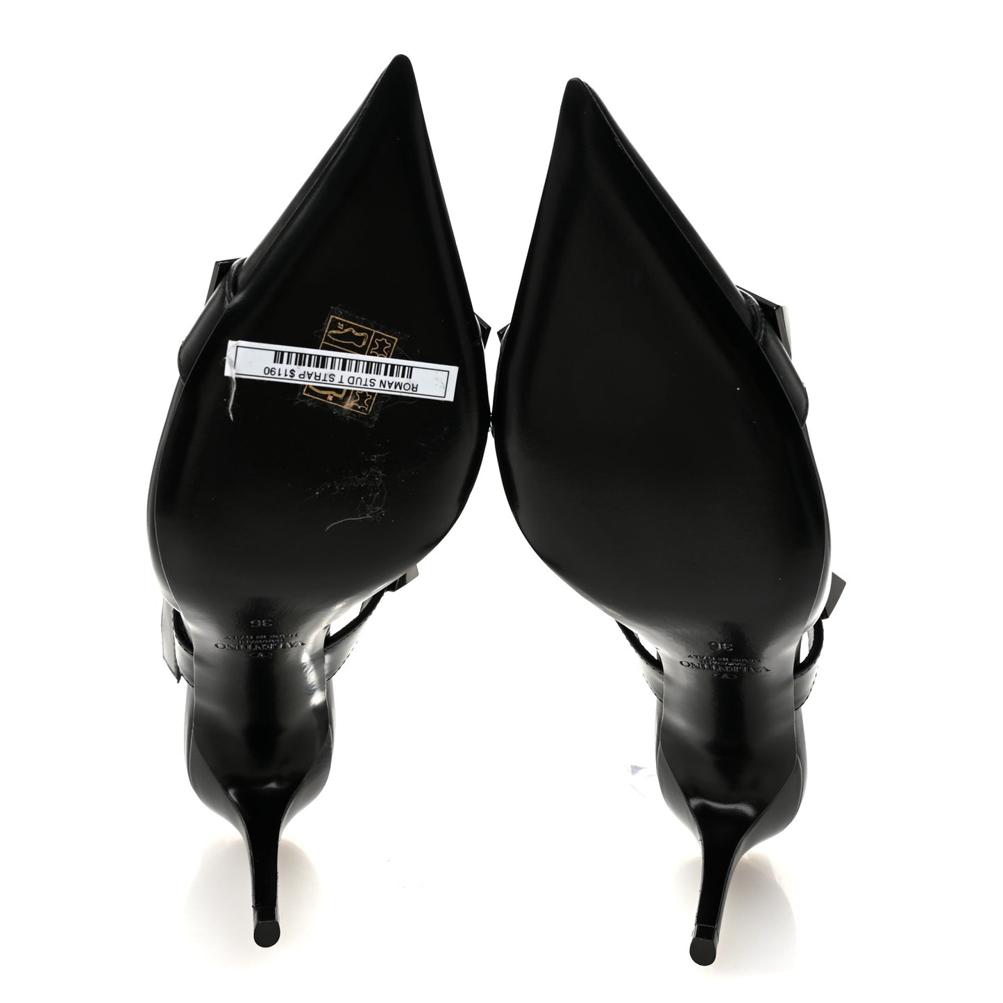 Calfskin Monochrome Roman Stud Ankle Strap 80mm Pumps 36 Black